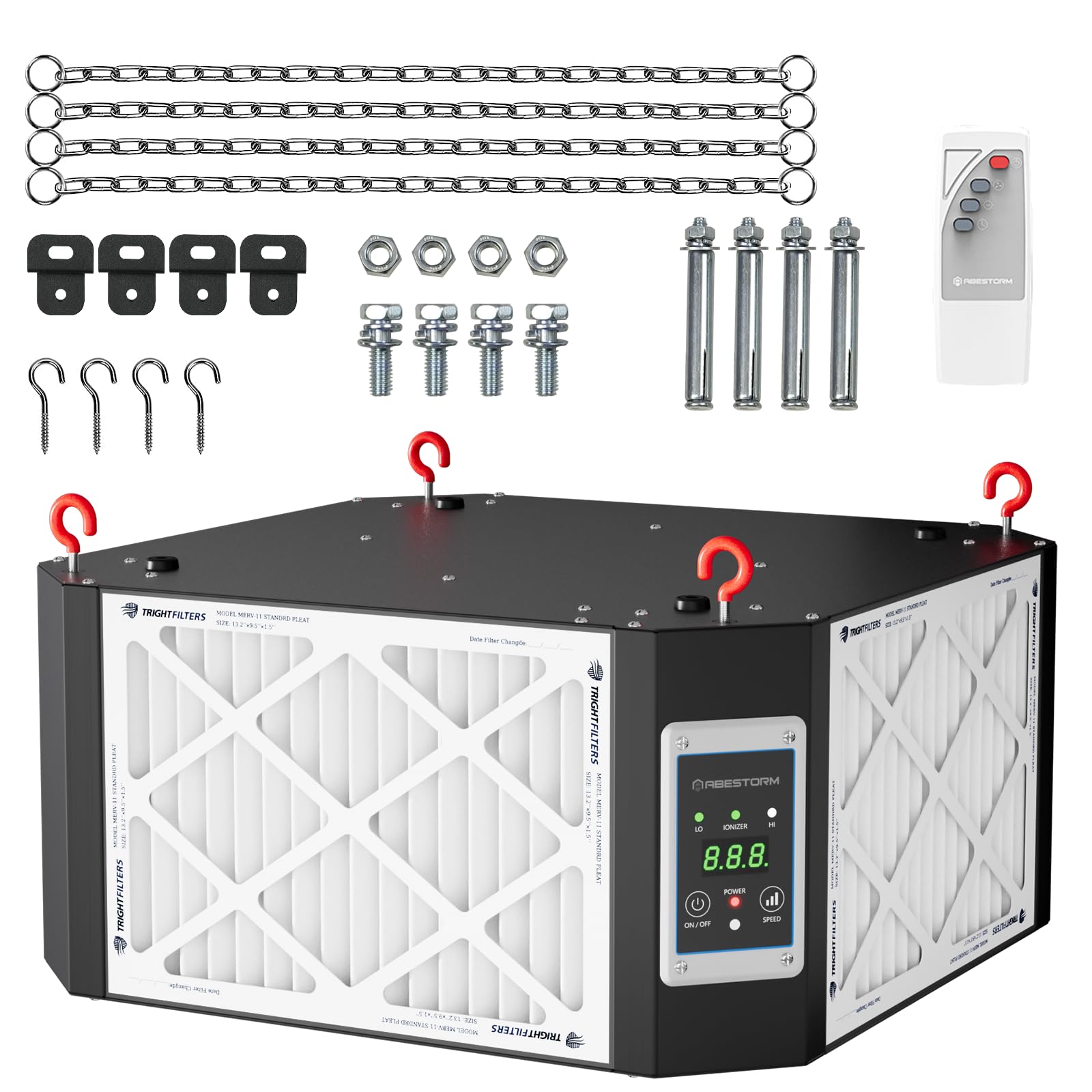 ABESTORM 360 Degree Intake Air Filtration System Woodworking, 1350CFM Hanging Air Filter with Strong Vortex Fan, Shop Dust Collector for Woodworking, Garage WorkShop, Built-in Ionizer, DecDust 1350IG
