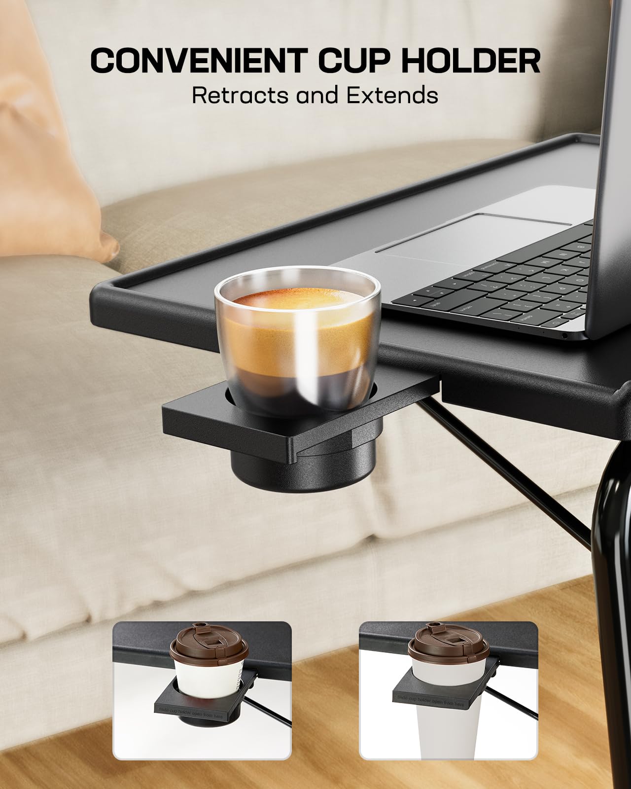 LORYERGO TV Tray - TV Table, Folding Table Trays, w/6 Height & 3 Tilt Angle, w/Cup Holder, Dinner Tray for Eating on Couch, Laptop, Bed & Couch