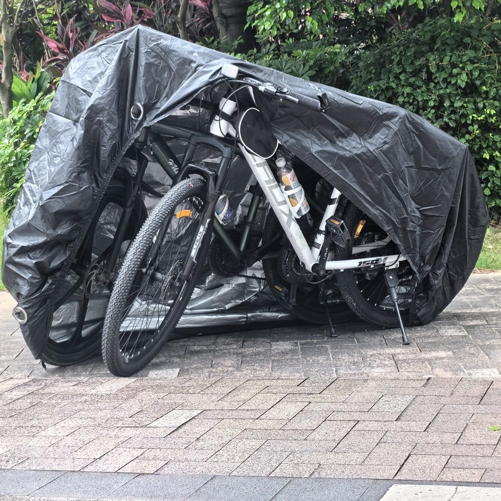 Bike Covers for 2 or 3 Bikes, [2024 Upgraded] 2XL Large Outdoor Waterproof Bicycle Covers with Lock Hole for Mountain Road Electric Bicycle Bikes