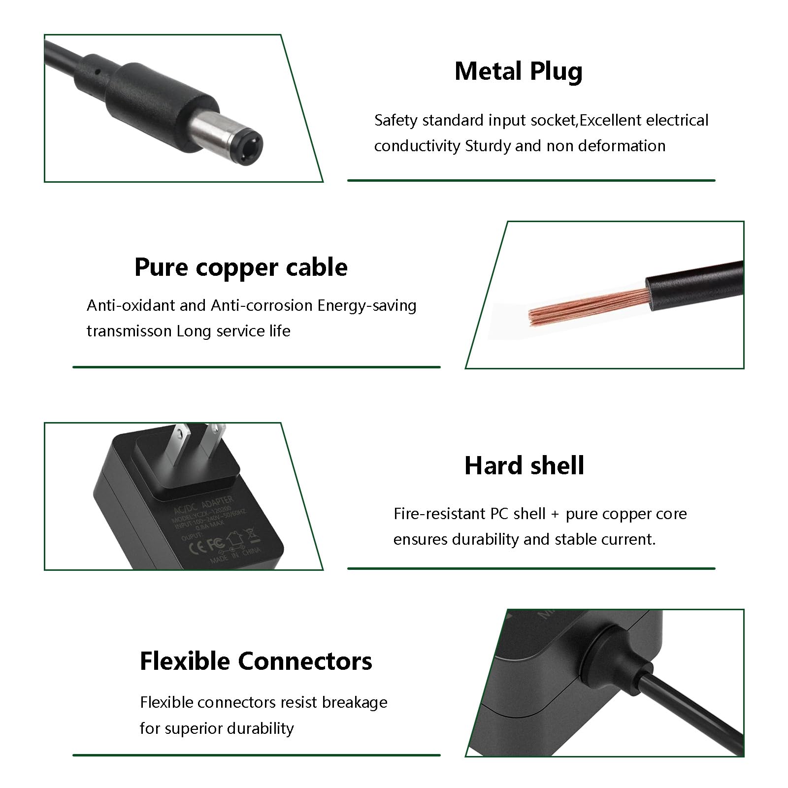 12V AC/DC Power Cord Charger for Shiatsu Neck and Back Massagers Compatible with Zyllion, Nekteck, Comfier, Resteck, Viktop, snailax shiatsu Neck and Back Massager