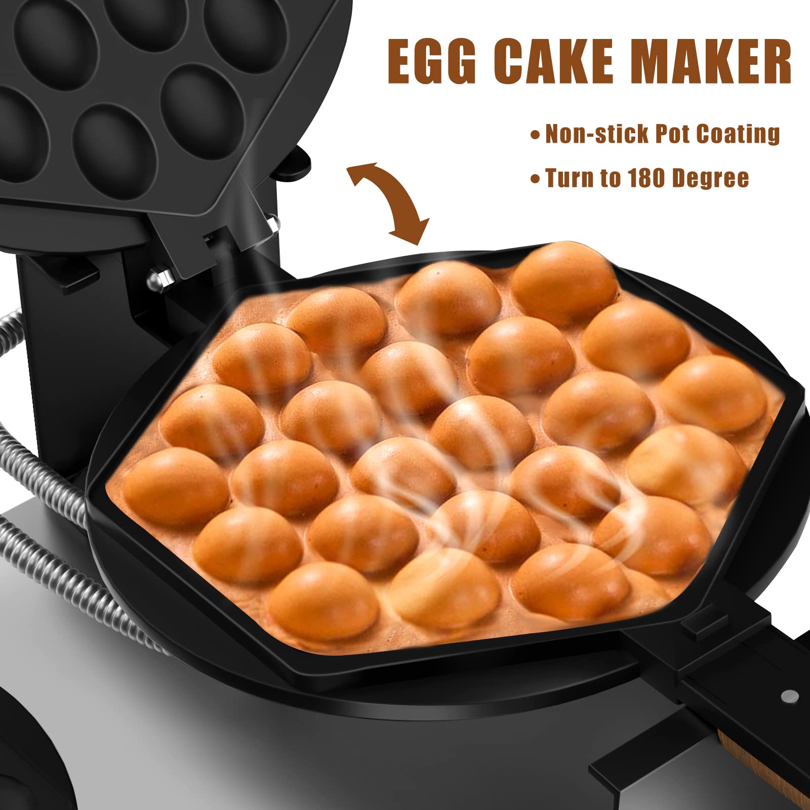 PYY Double Bubble Waffle Maker Commercial Waffle Maker Non-stick Hong Kong Egg Waffle Maker for Home Use Stainless Steel Pancake Maker 180° rotate