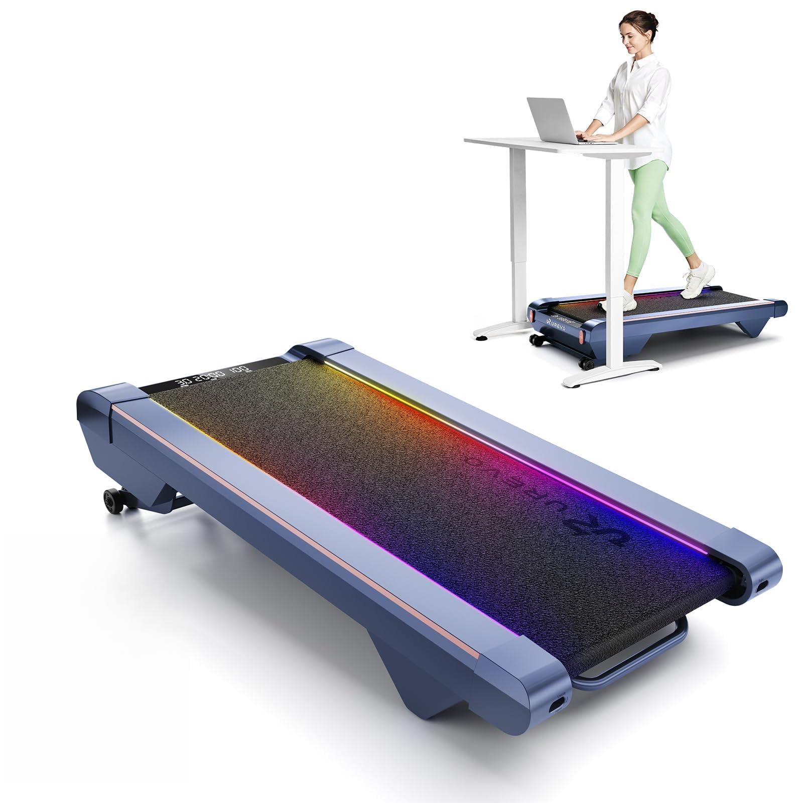 UREVO CyberPad Smart Walking Pad with 14% Auto Incline, Under Desk Treadmill for Home, Quiet Brushless Motorized, Extended Walking Surface, LED Remote, Speed-Responsive Lighting, UREVO APP