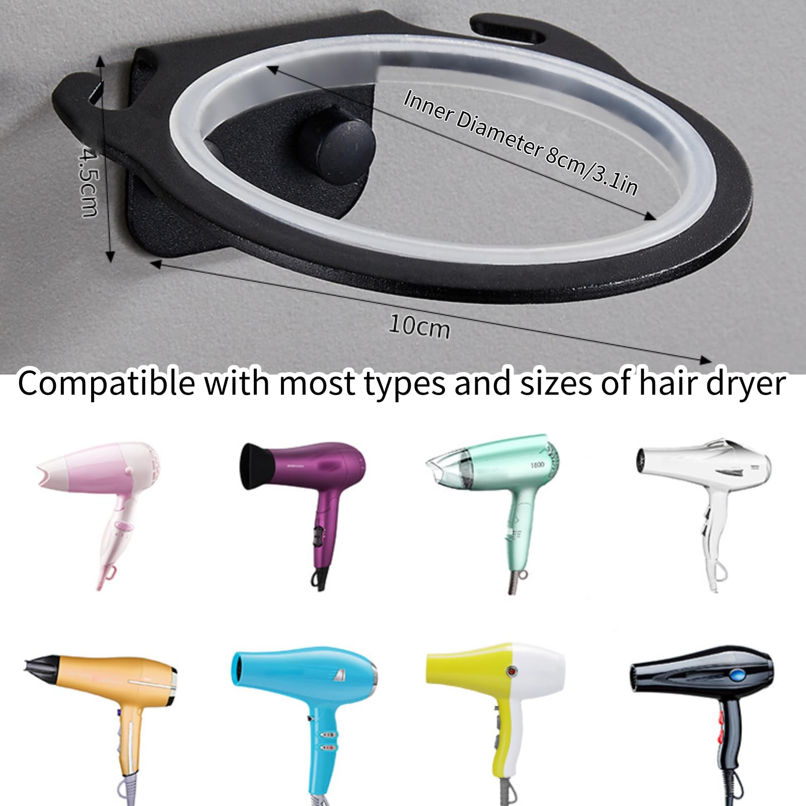 Space Aluminum Wall Mounted Hair Dryer Holder Rack Hanger Hairdryer Shelf