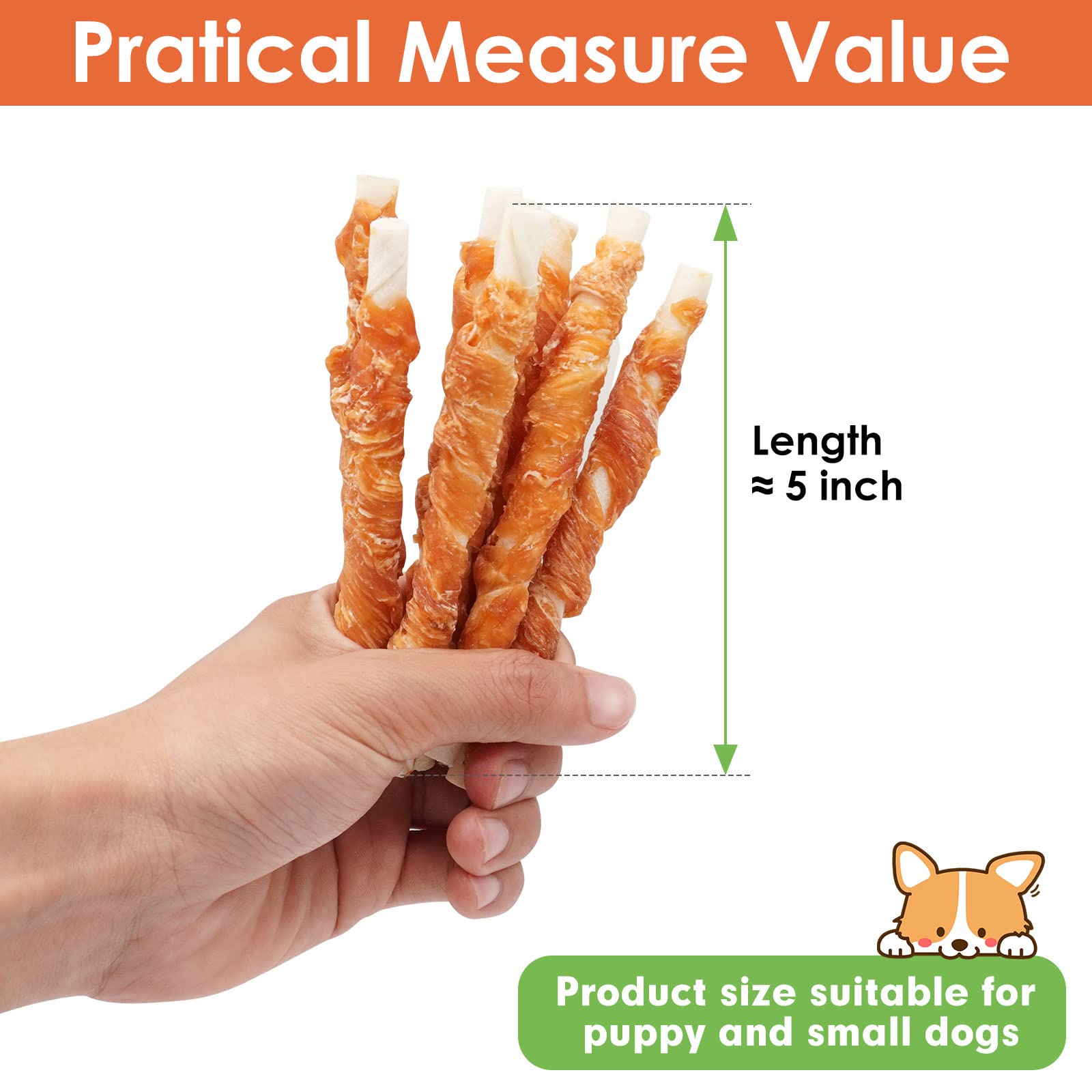 MON2SUN Dog Treats, Rawhide Twist Chicken Hide Sticks, Suitable for Puppy and Small Dogs, 5 Inch (Chicken, Pack of 40)