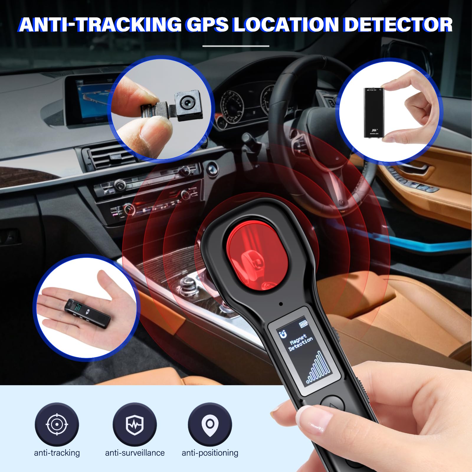 ajunbee Hidden Camera Detectors, 2024 Camera Detector with Display Screen, Hidden Bug and Camera Detector, Anti Spy RF Detector for Home Office Travel, 5 Levels Sensitivity 4 Modes