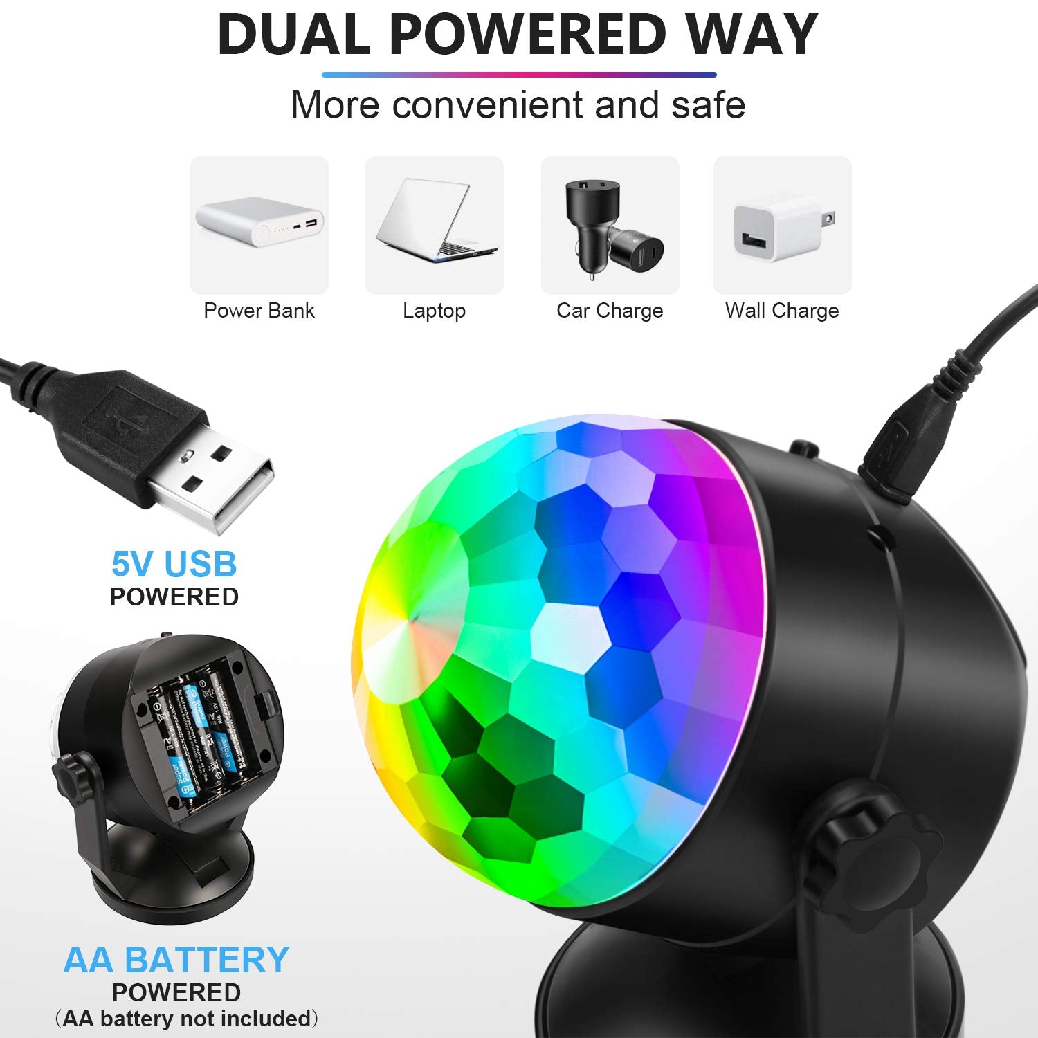 Luditek 2-Pack Portable Sound Activated Party Lights Indoor, Battery Powered/USB Dj Lighting, Disco Ball Strobe Light for Car Room, Adults Gifts, New Years Eve Party Supplies Christmas Decorations
