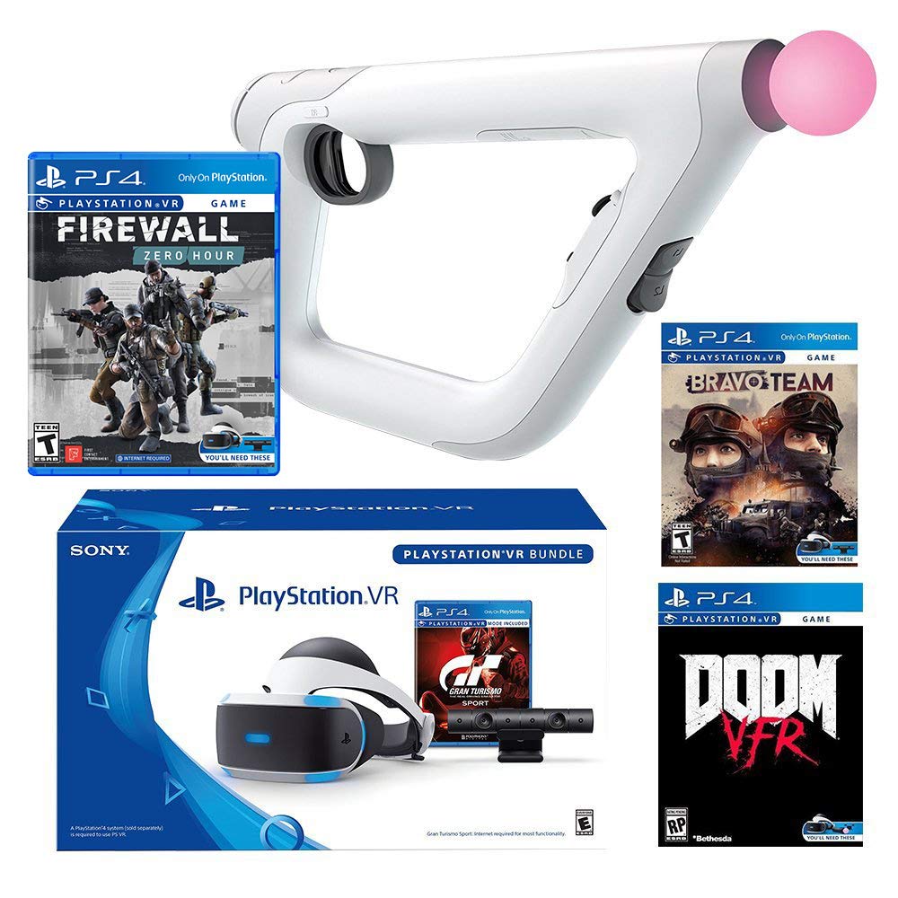 PlayStation VR FPS Classic Bundle (5 Items): PlayStation VR Gran Turismo Bundle, PSVR Doom VFR Game, PSVR Bravo Team Game, PSVR Farpoint Game and PSVR Aim Controller