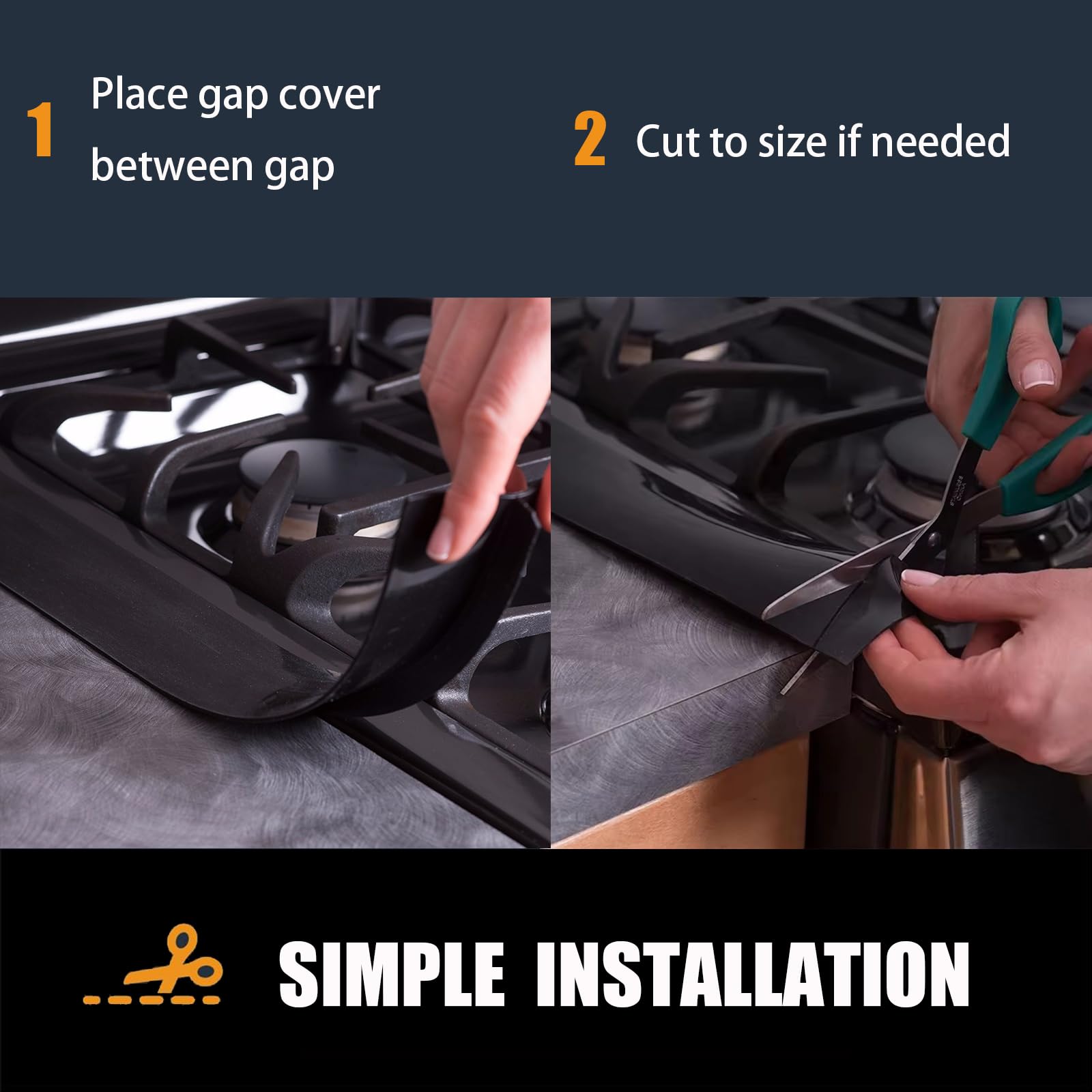SEVCHY Silicone Stove Gap Covers (2 pack), Oven Gap Filler, Heat Resistant Stove Gap Filler, Seal Gap between Stovetop and Counter, Easy Clean (21 inch, Black)