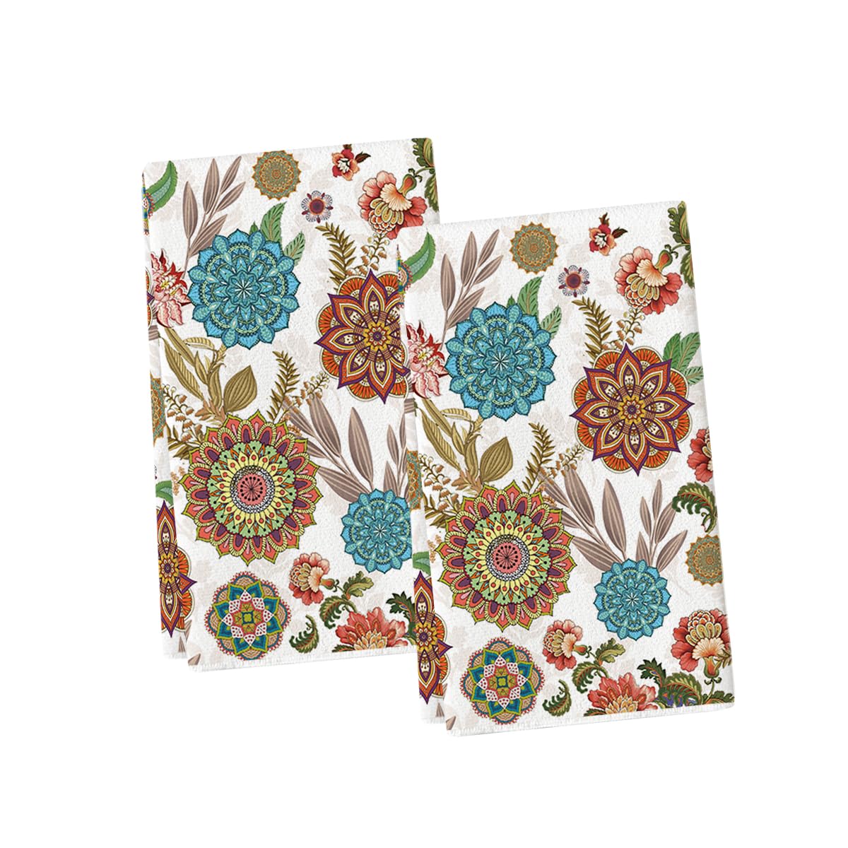 Artoid Mode Bohemian Floral Mandala Spring Kitchen Towels Dish Towels, 18x26 Inch Seasonal Decoration Hand Towels Set of 2