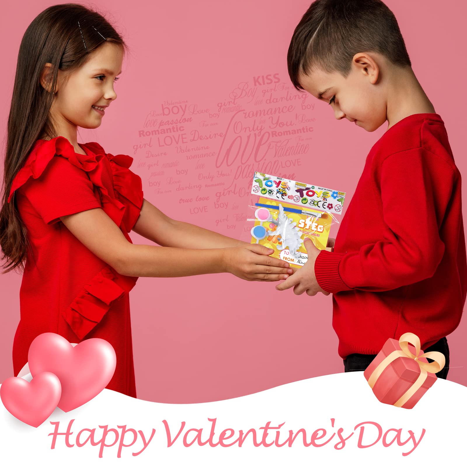 SpringFlower 24 Pack Valentine's Day Cards for Kids with Dinosaur Painting Kit for School Classroom Valentine's Gift Exchange, Valentine's Party Favor for Kids, Valentine's Prizes and Events