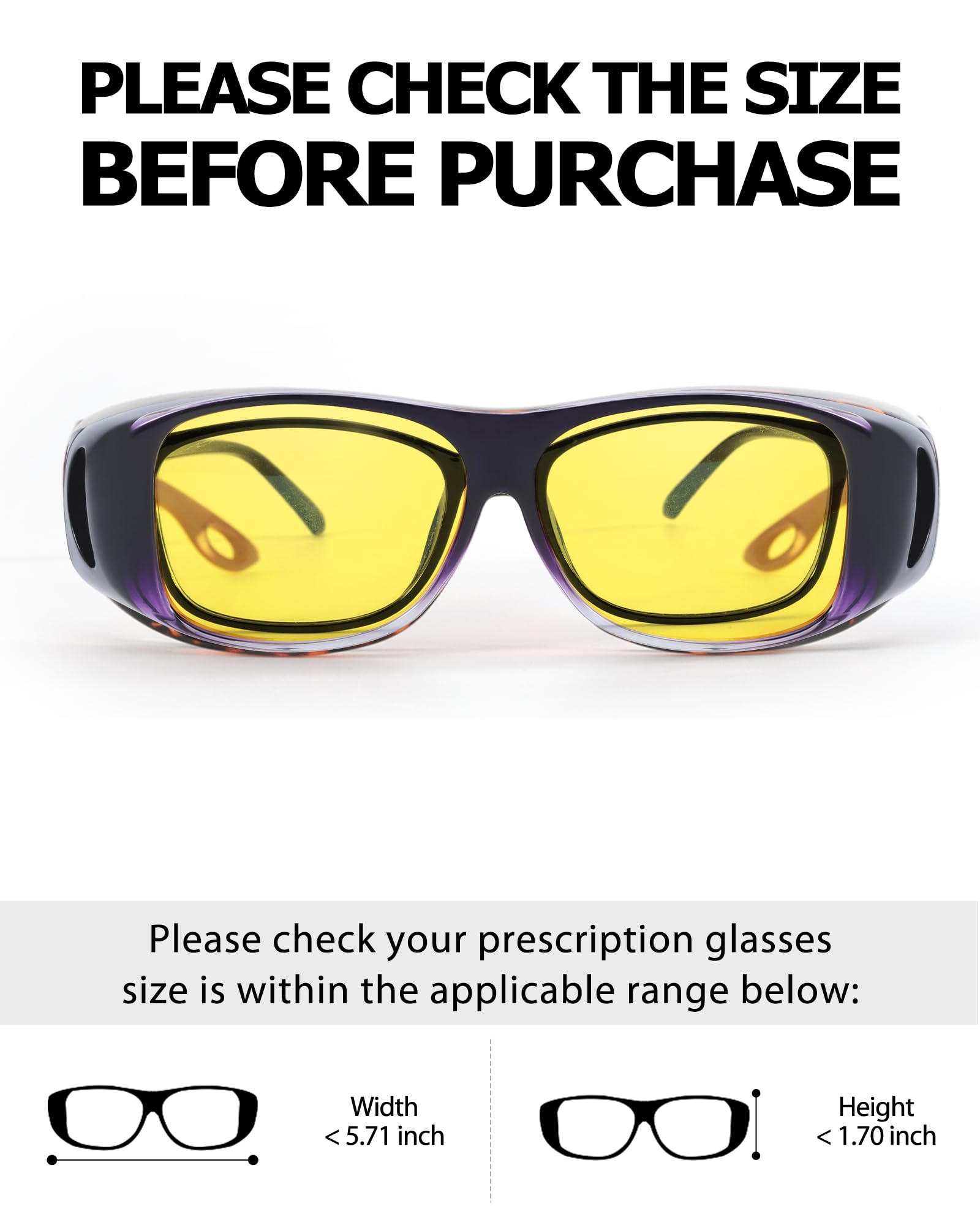 TJUTR Night Vision Driving Glasses for Women Men, Fit Over Wrap Around Eyewear Glasses, Yellow Lens Anti-glare TN8143