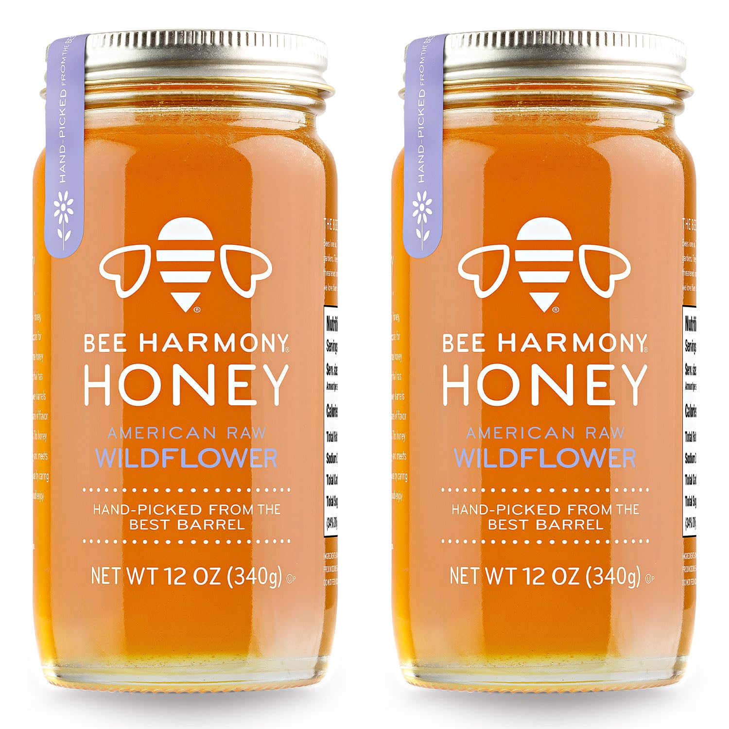 Bee Harmony American Raw Wildflower Honey, 12 OZ (Pack of 2 Jars)