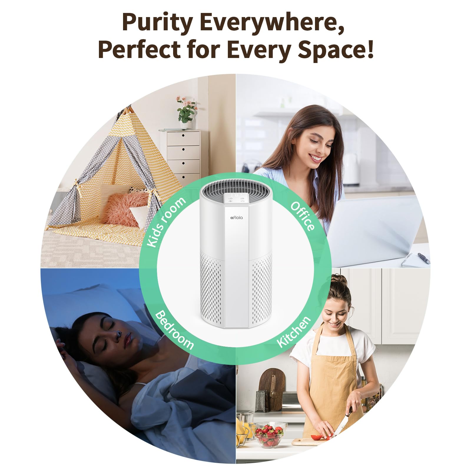 Afloia Air Purifier for Home, 4-in-1 Washable Filter for Allergies, Covers Up to 1076 ft², Quiet Operation, Auto Shut-Off & Night Light, Removes Pet Dander, Pollen, Dust, Mold, and Smoke, White,Pluto