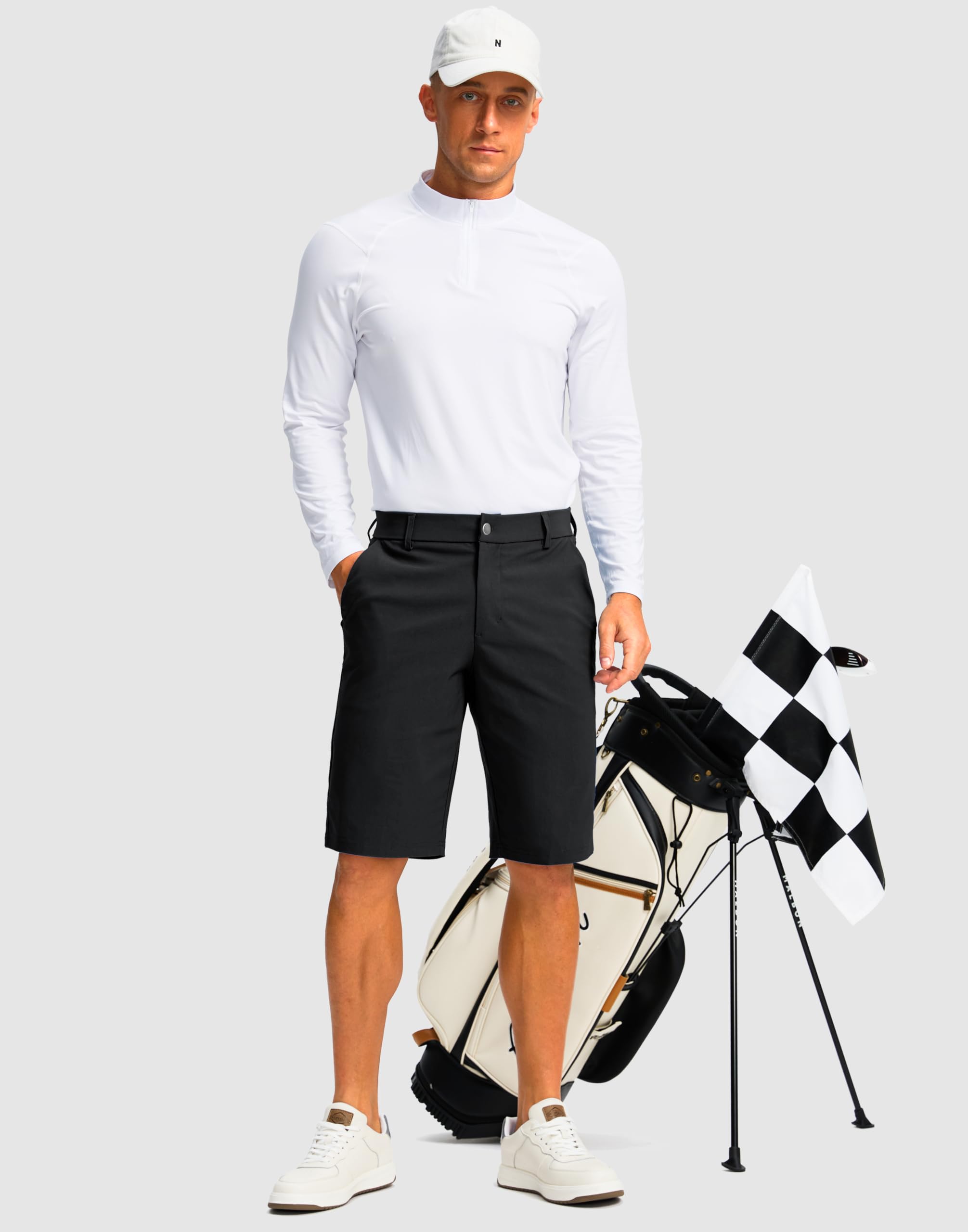 Men's Golf Shorts with 5 Pockets 11" Inseam Stretch Quick Dry Casual Work Dress Shorts for Men(Black,30)