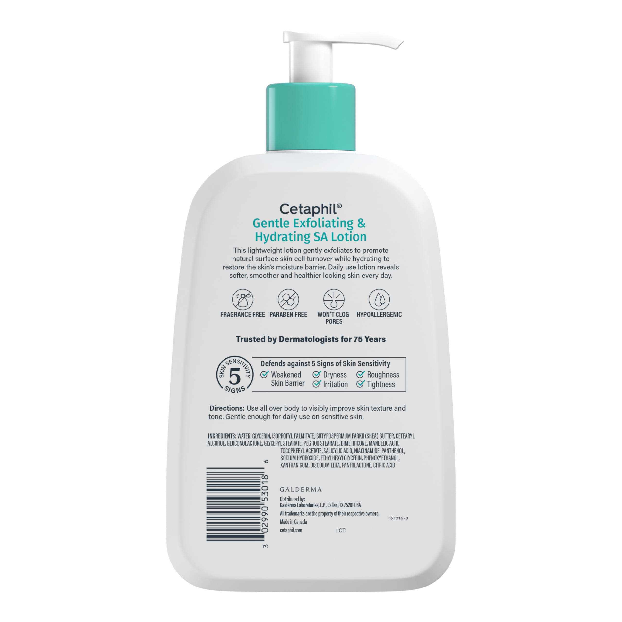 Cetaphil Gentle Exfoliating SA Lotion, Lightweight Moisturizer for All Skin Types, 16 Fl oz Pump Bottle, Salicylic Acid, Mandelic Acid & Gluconolactone, Gently Exfoliates, Dermatologist Recommended Brand