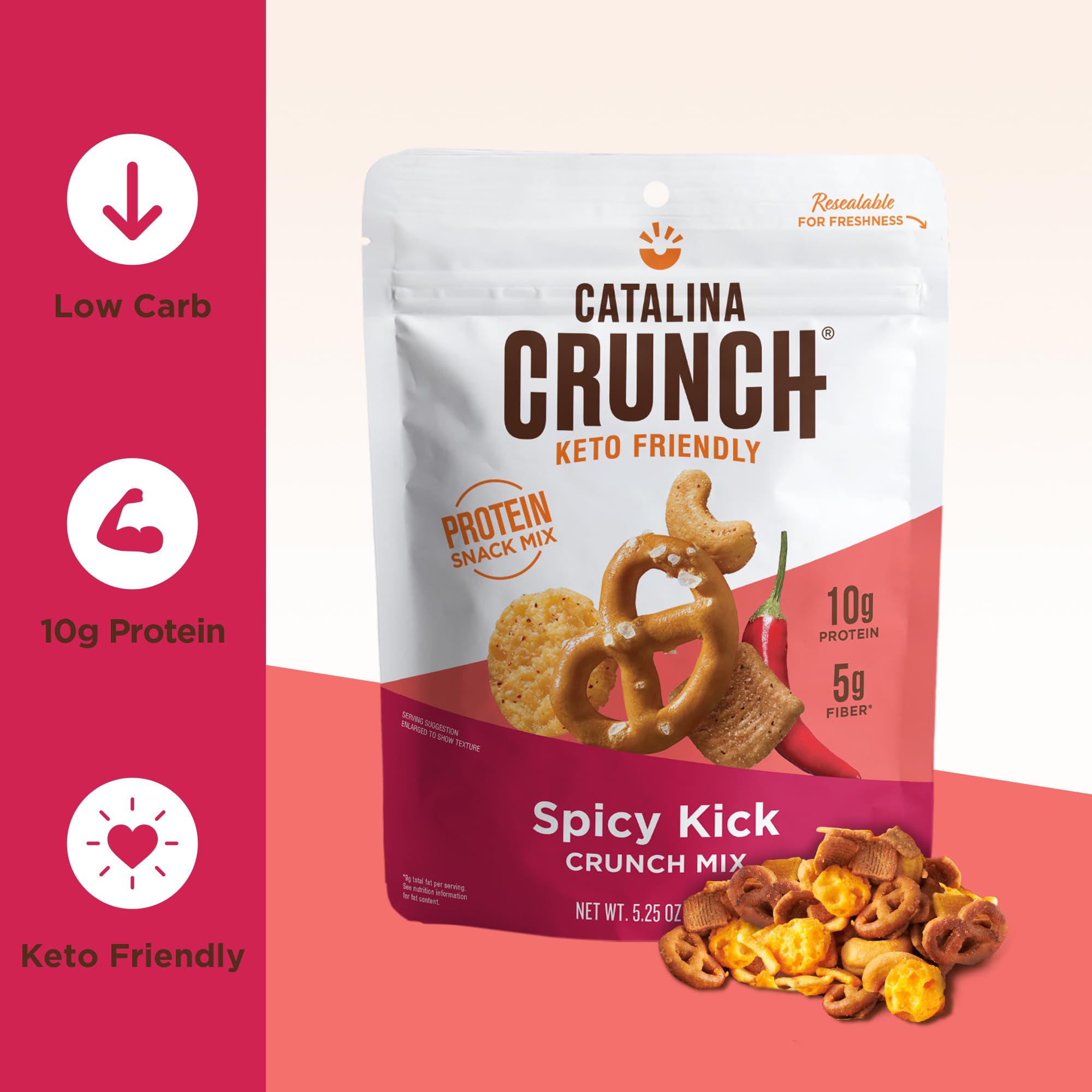 Catalina Crunch Mix Spicy Kick Protein Snack Mix | Low Carb, Protein Snacks, Keto Friendly, Pack Of 5