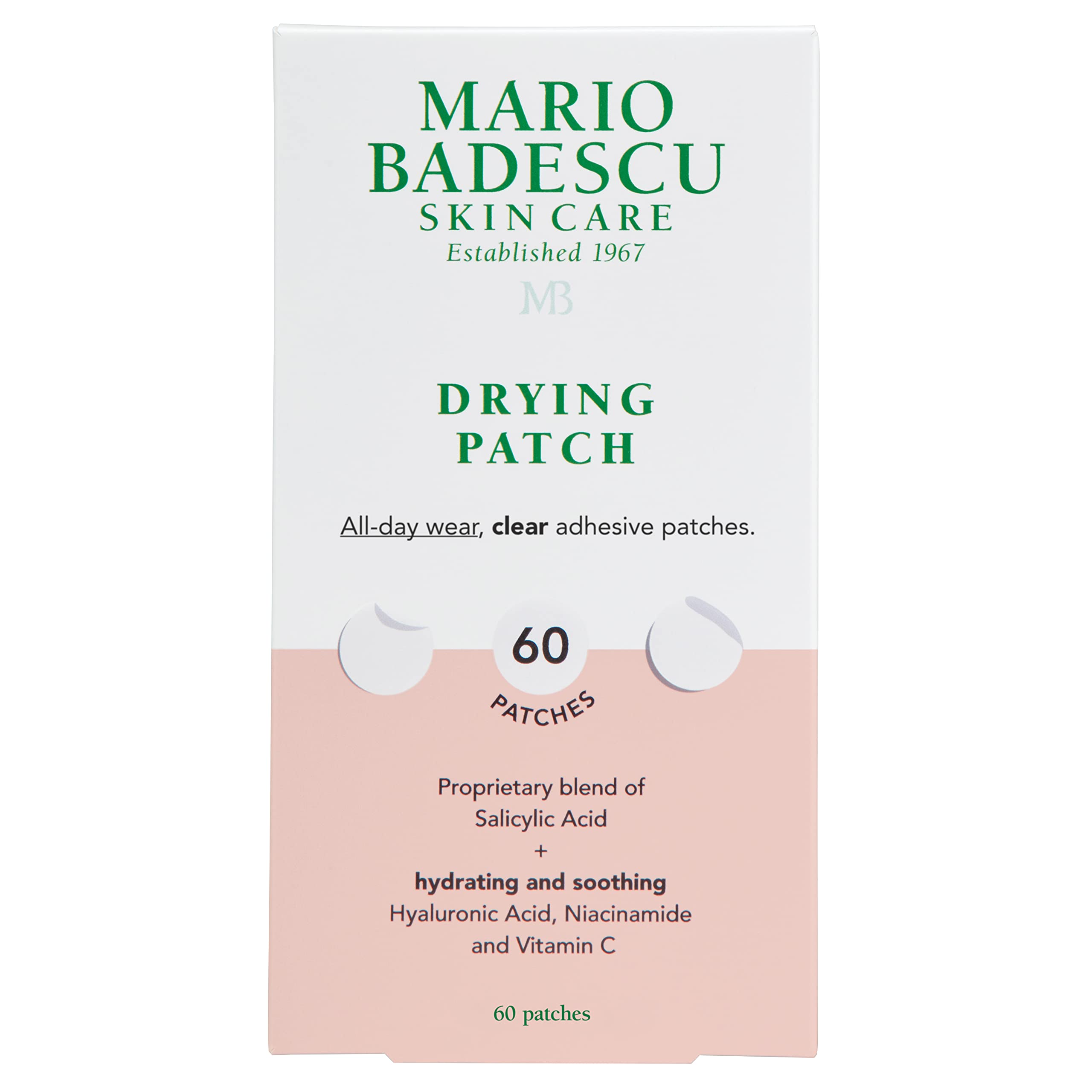 Mario Badescu Drying Patch Blemish Covering, Invisible Spot Treatment, Absorbing All Day Polymer Adhesion with Vitamin C, Vegan & Cruelty Free, Strong Hold (60 Patches, 12mm), Clear