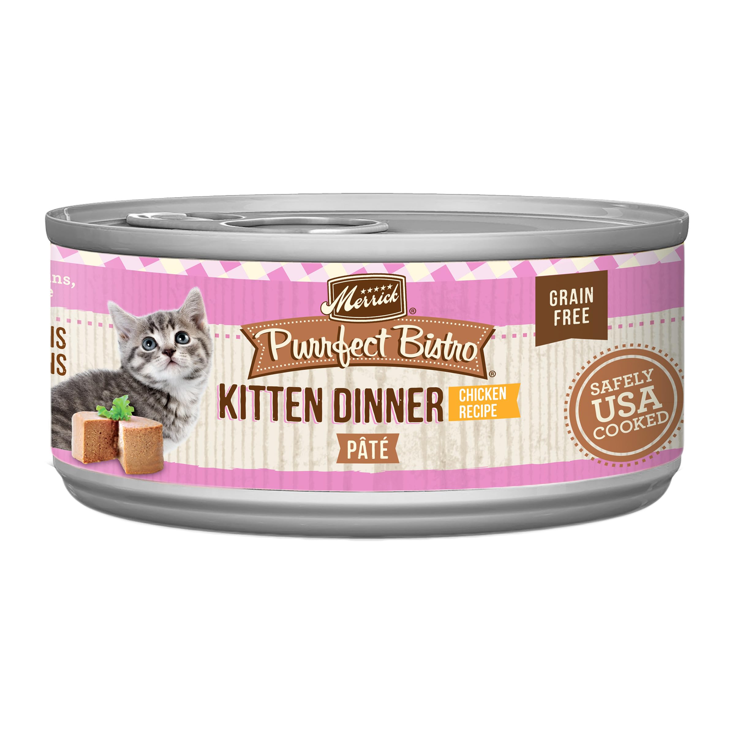 Merrick Purrfect Bistro Grain Free Premium Soft Canned Pate Chicken Wet Cat Food, Kitten Dinner Recipe - 5.5 OZ Can (Pack of 24)