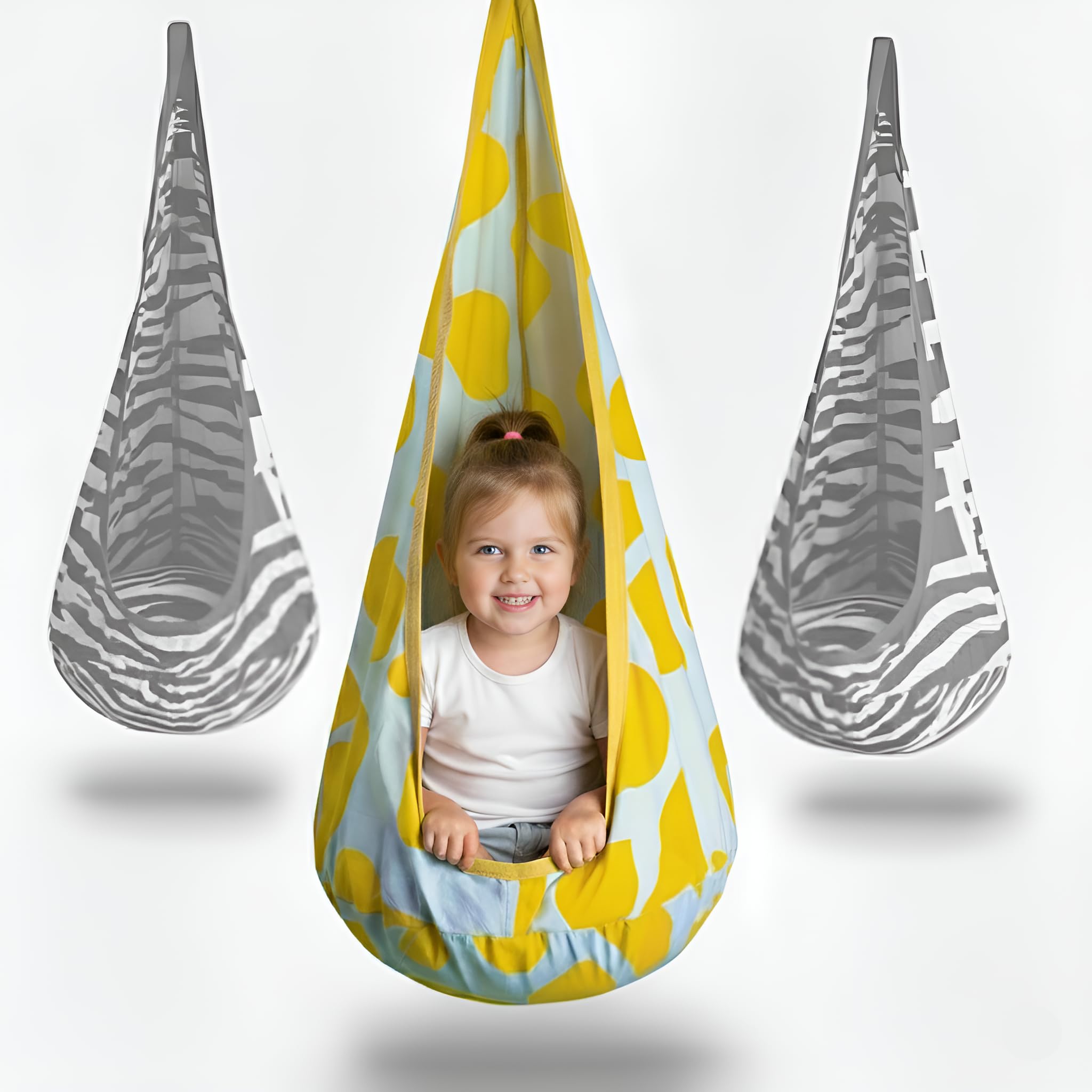 ARO GOM Calming Sensory Swing — Indoor Sensory Hammock for Kids & Adults, Supports up to 170 lb (77 kg), Double-Layer Canvas Fabric, Hanging Hardware Included, White-Yellow