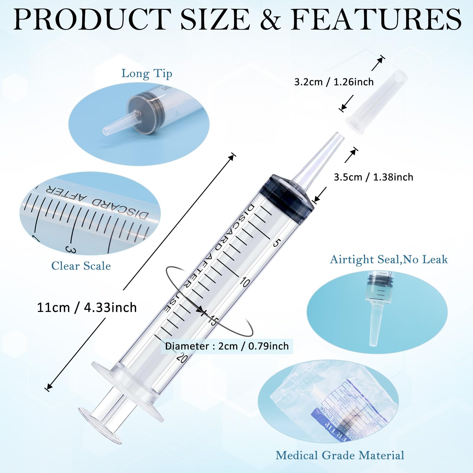 20ml Syringes Bulk 100 Pack Plastic Large Syringe with Tip Cap, Measuring Syringe, Oral Syringe for Scientific Labs, Feeding Pets, Measurement,Refilling, No Needle, Individually Sterilized Sealed