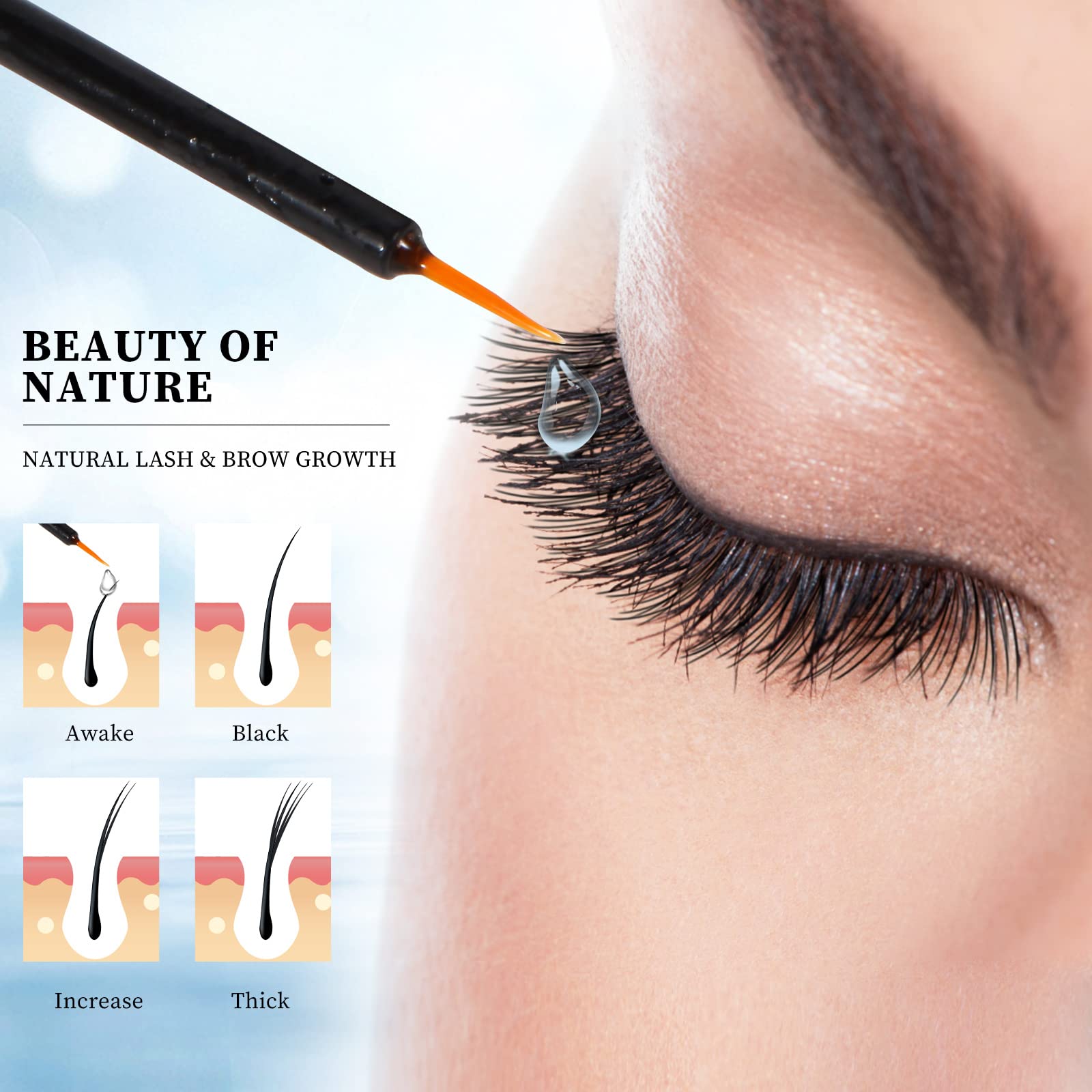 Eyelash Growth Serum - 5ml Lash Serum,Eyelash Serum for Eyelash Growth Thickness, Stronger, Healthier Lashes & Brows, Vegan & Cruelty-Free