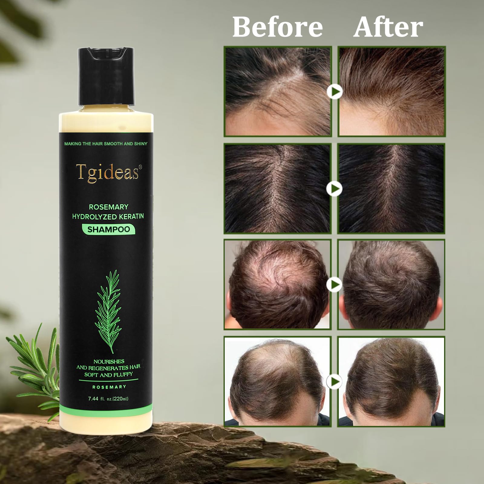 Tgideas Rosemary & Biotin Shampoo for Thinning Hair, Volumizing Shampoo for Fuller, Thicker Hair, Strengthening & Nourishing Formula with Root Lift, Gentle Daily Care for Women & Men (7.4 fl oz)