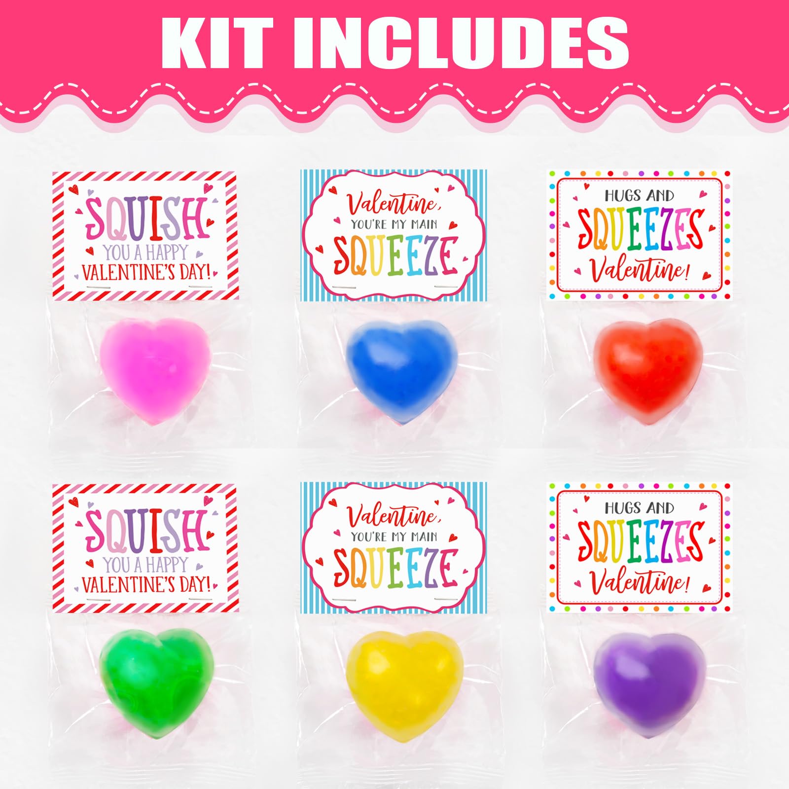 Valentines Day Gifts - 24 Pack Valentine Cards with Heart Balls - Fidget Toys Bulk Valentines Gift Exchange for Kids School Classroom Party Favors Supplies