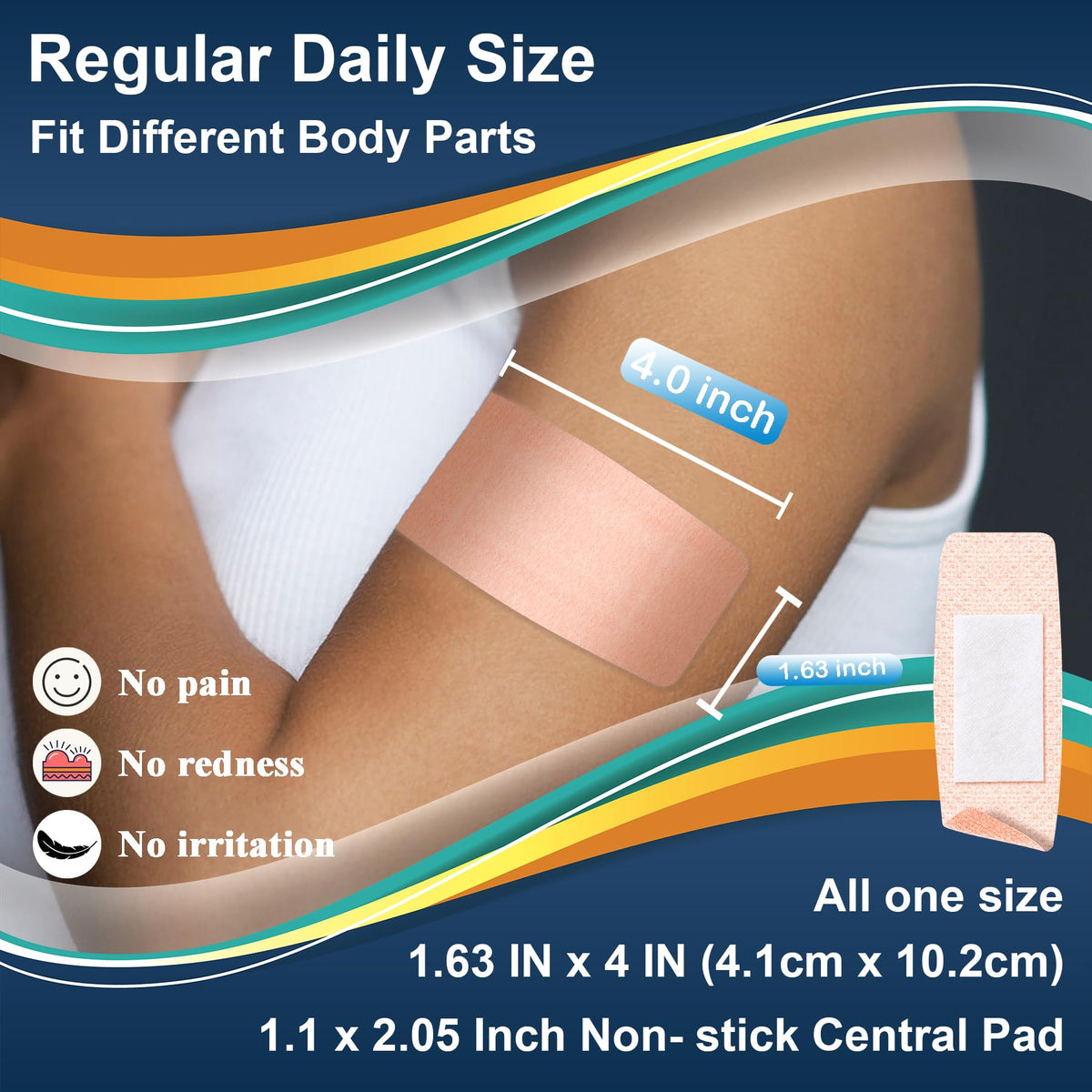 Hysimedy Silicone Bandages Large Size for Sensitive Fragile Skin - 1.63" x 4" 40 Counts - Latex Free Non Allergenic Hypoallergenic Painless Removal Flexible Fabric Bandages