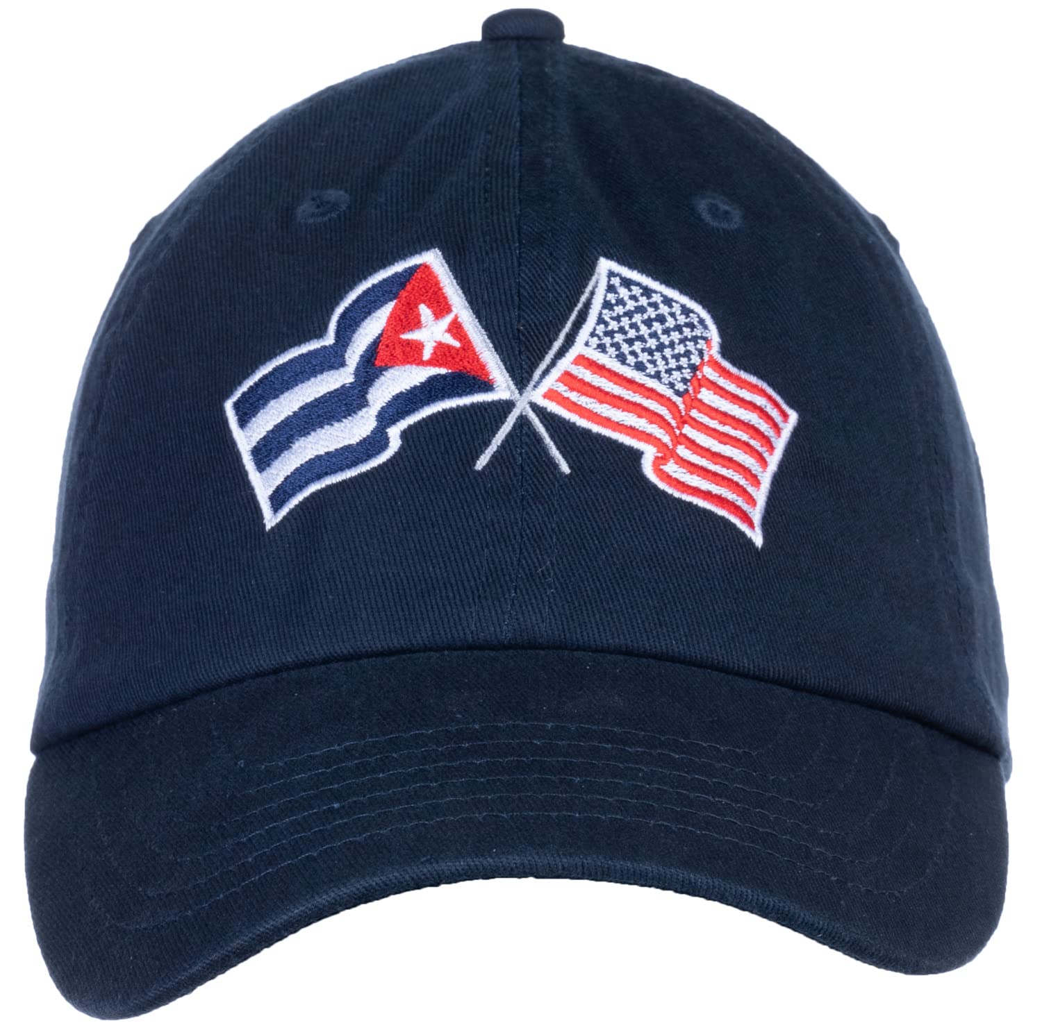 Ann Arbor T-shirt Co. Cuban American Flag Hat - Cuba USA Friendship, Cubano America Dad Baseball Pin Cap for Men Women - (Navy)