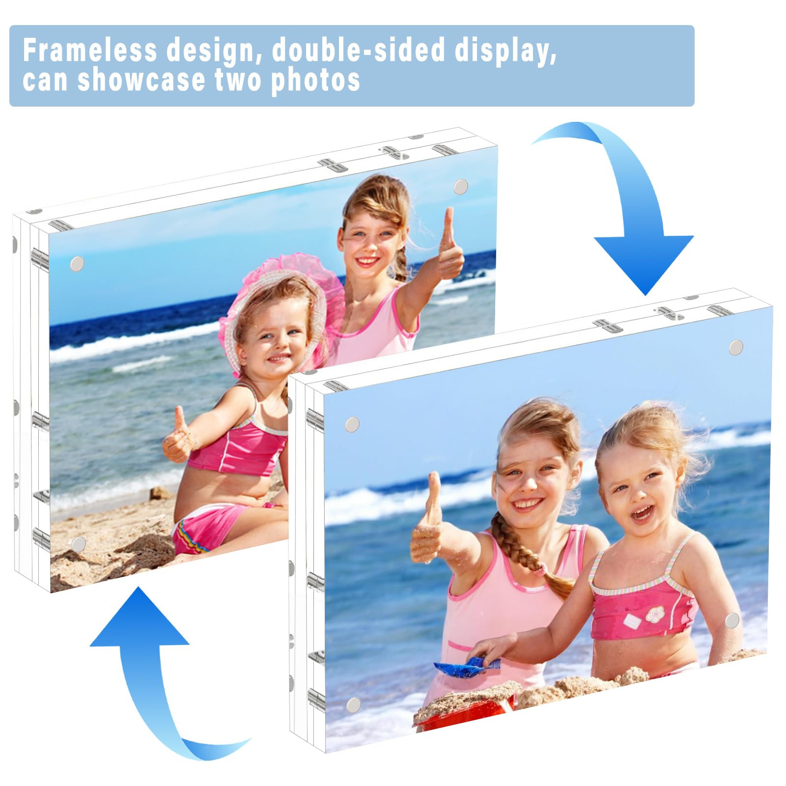 HELPLEX Acrylic Frame, 5 Pack 8.5x11 Acrylic Picture Frames, 24mm Thicker Frameless Clear Frame Double Sided Magnetic Frame, Free Standing Desktop Display Stand Acrylic Frames