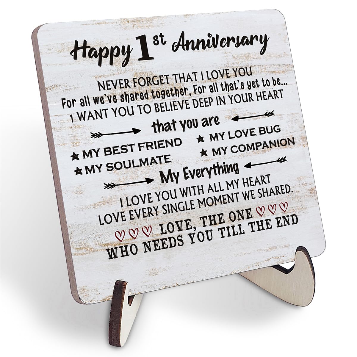 Happy 1st Anniversary Card Gifts for Him Her, Never Forget That I Love You - 1 Year Anniversary Desk Plaque Gifts for Husband Wife, First Wedding Anniversary for Men Desk Decor Wooden Sign 4''X4''