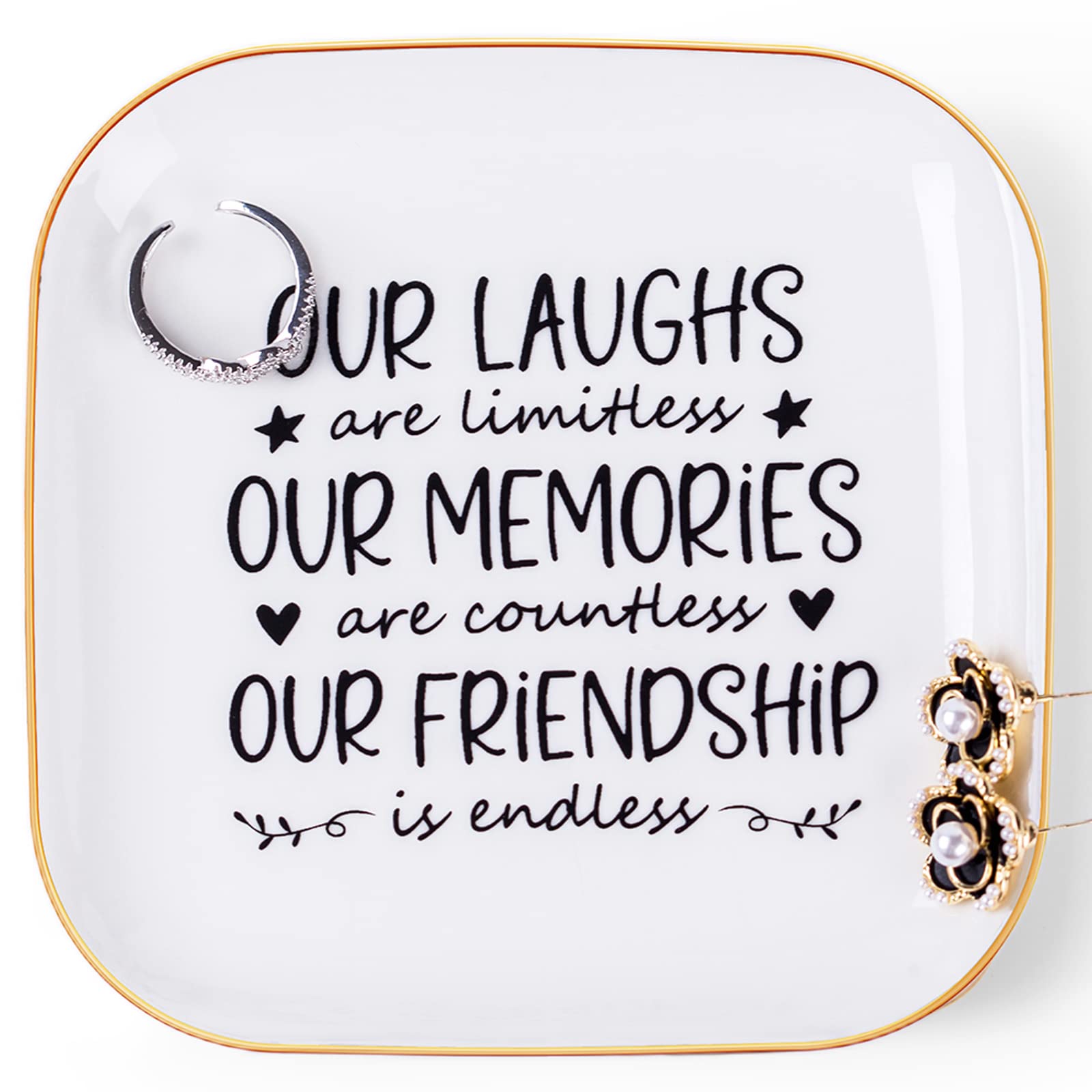 Piudee Endless Friendship Jewelry Dish, Our laughs are limitless, our memories are countless, our friendship is endless Unique Female Friend Birthday Christmas Gift