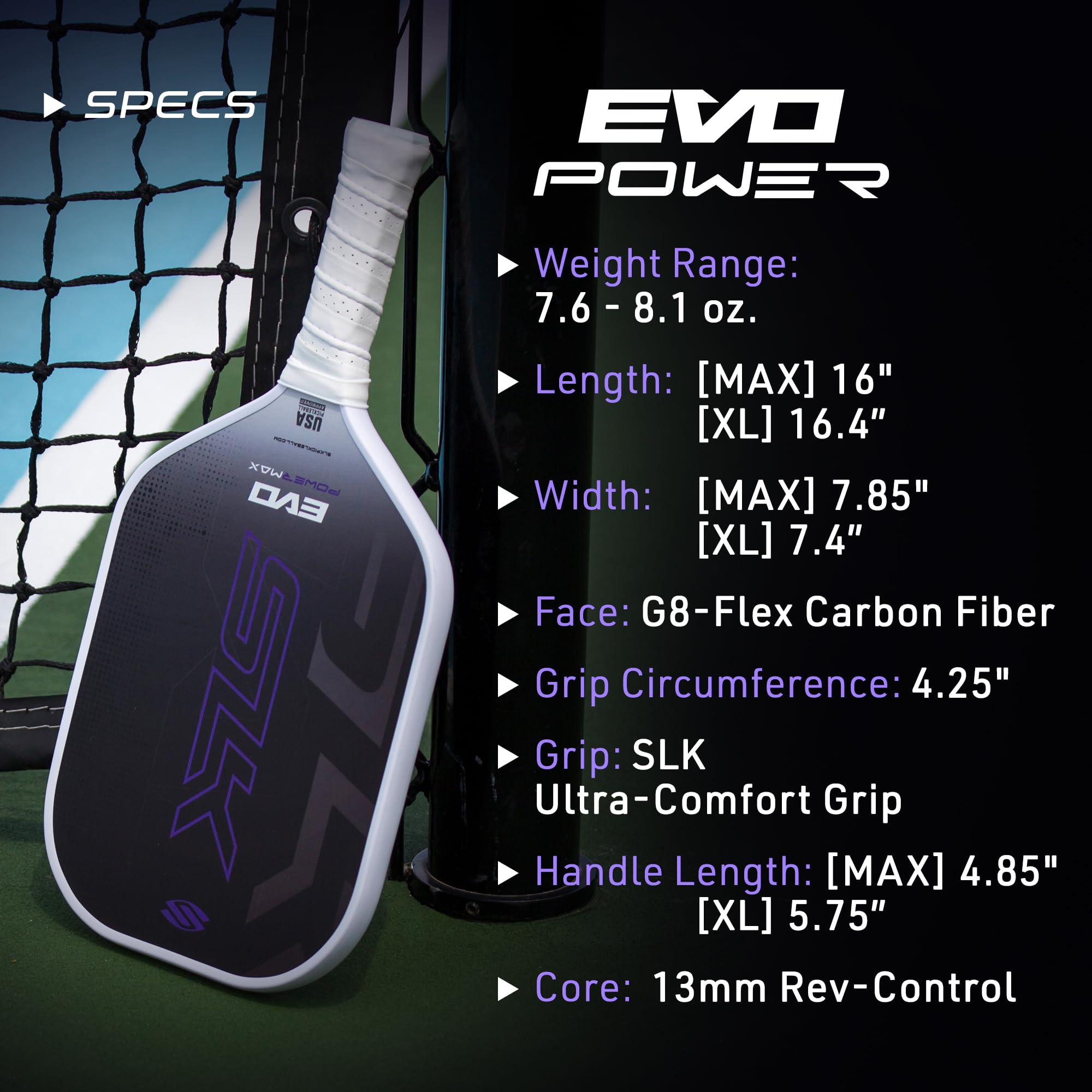 Selkirk Sport SLK Evo Power XL Pickleball Paddle by Selkirk Sport | G9 Power Carbon Fiber Pickleball Paddle with SpinFlex Surface and Rev-Hybrid Polymer Core | Power Purple XL