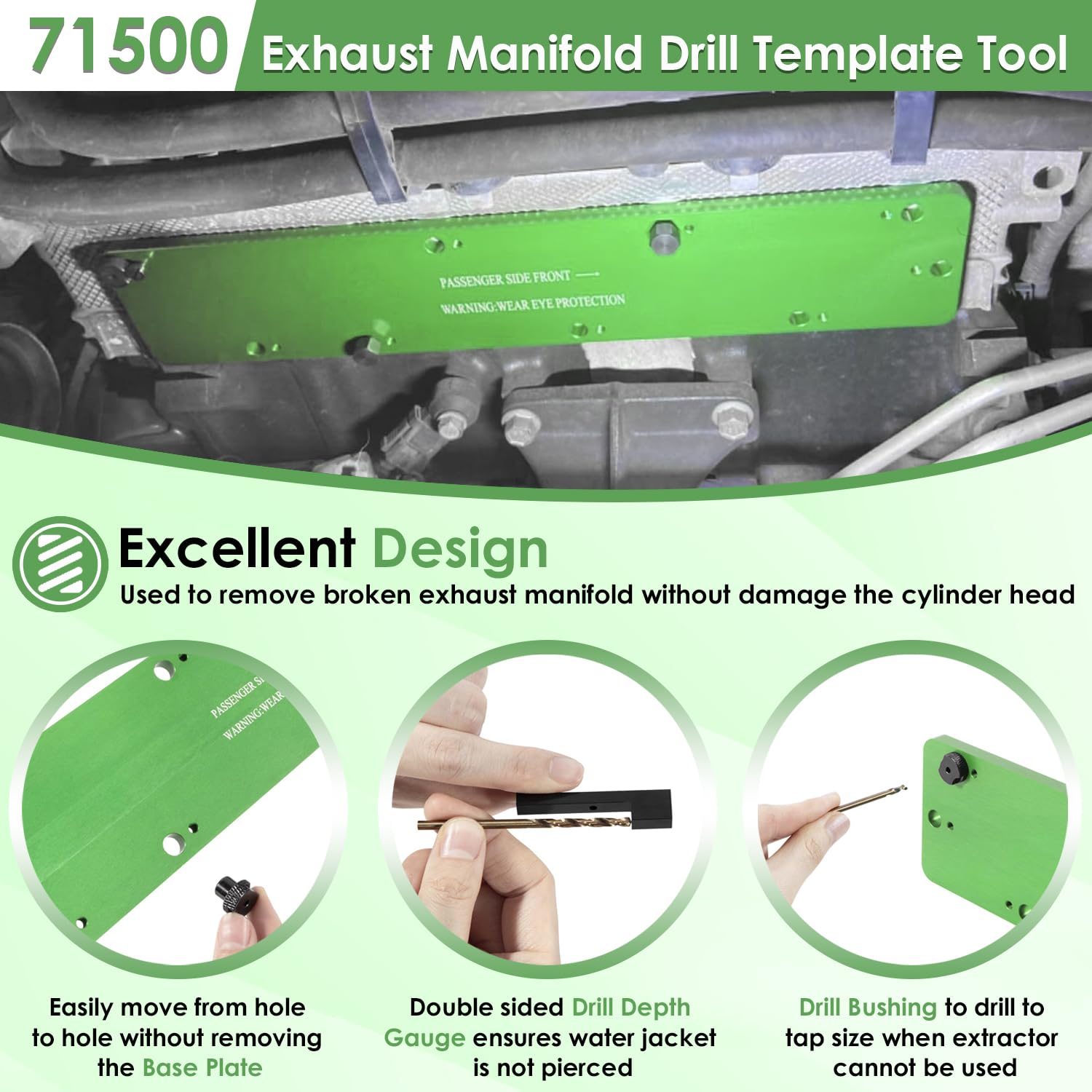 71500 Exhaust Manifold Bolt Stud Drill Template Removal Tool Set for Dodge 5.7L Hemi Motors, Remove Broken Exhaust Manifold Bolts Without Damage Cylinder Head