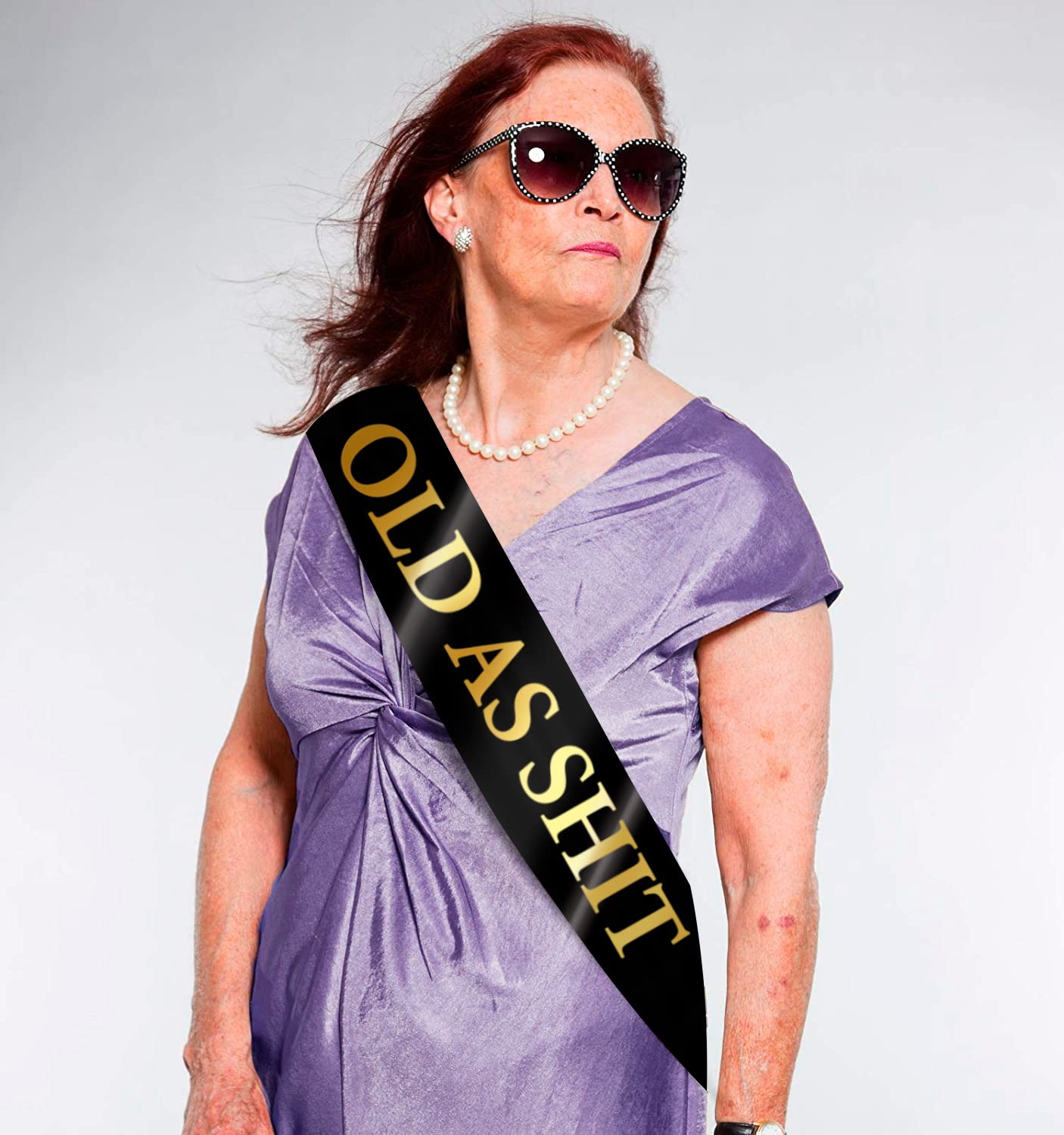 "OLD AS SHIT" Sash - Birthday Sash, Birthday Gifts Birthday Sash for Women, Men, Grandpa, Grandma, Party Favors Birthday Party Supplies (Black Satin Sash with Glitter Gold Metallic Lettering)