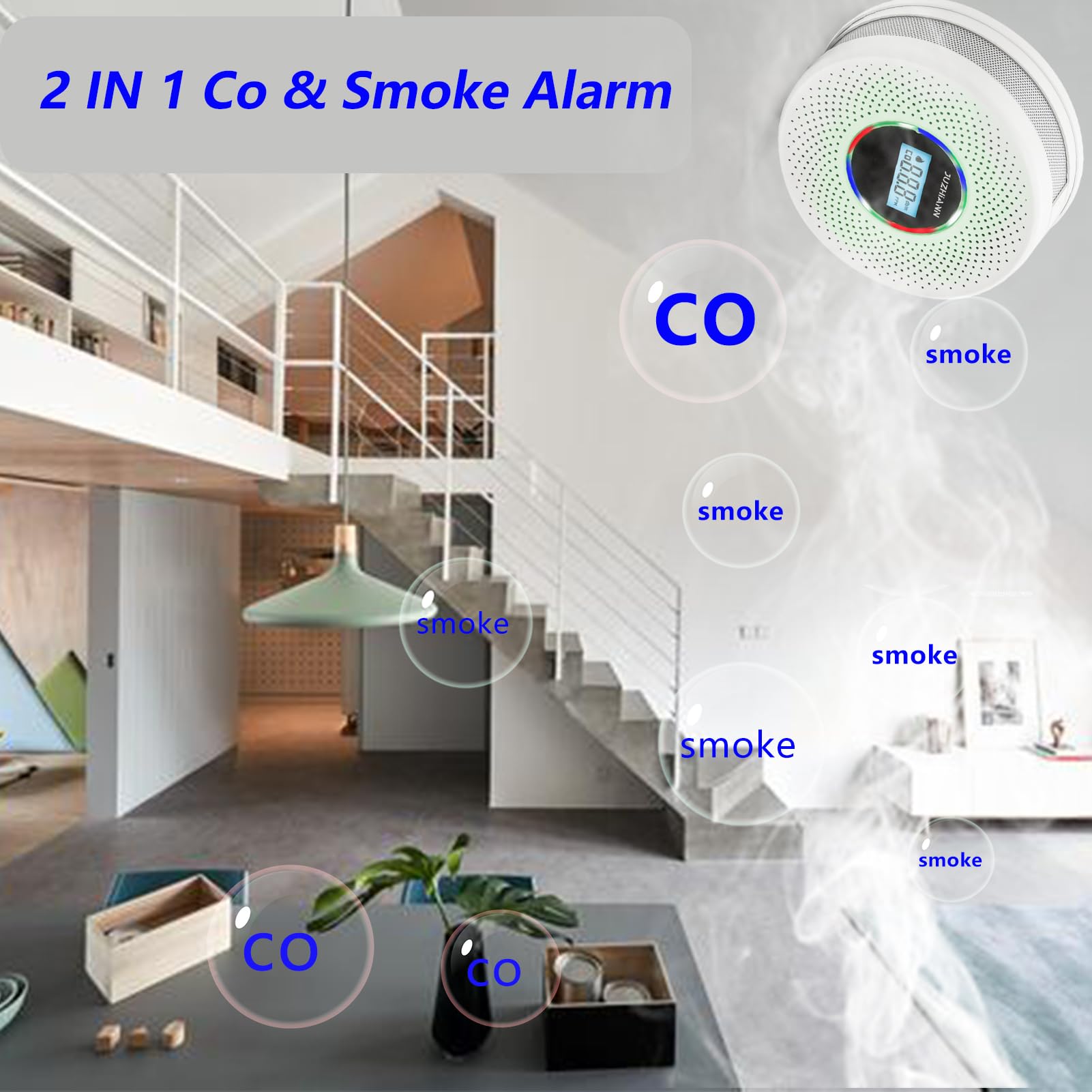 Yfwsrecinoe 1 Pack Upgraded Combination Smoke and Carbon Monoxide Alarm Detector, Dual Sensor Smoke Alarm&Carbon Monoxide Detector (Includes Battery)