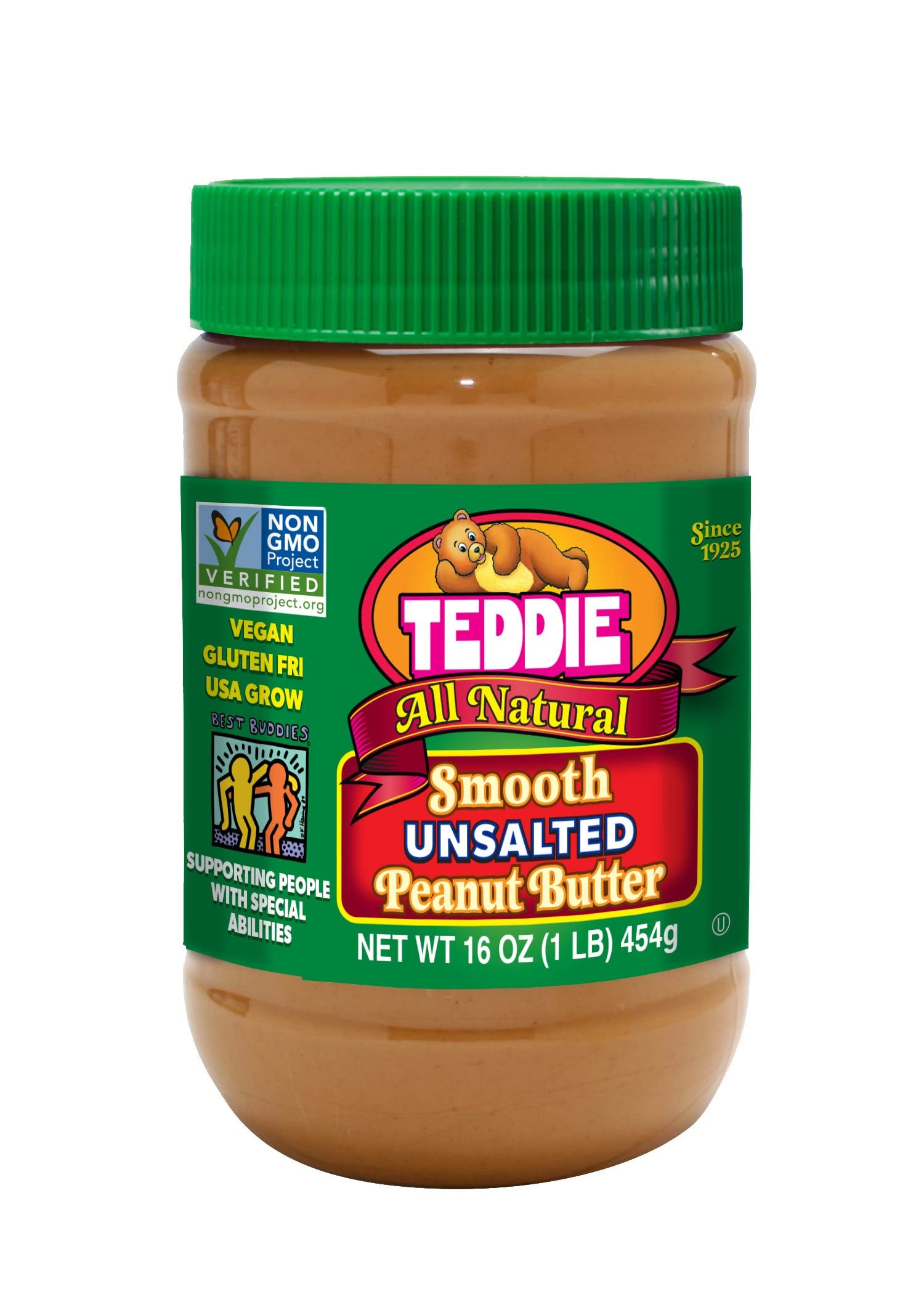 Teddie All Natural Peanut Butter, Unsalted Smooth 1pk, Gluten Free & Vegan, 16 Ounce (Unsalted Smooth, Pack of 1)