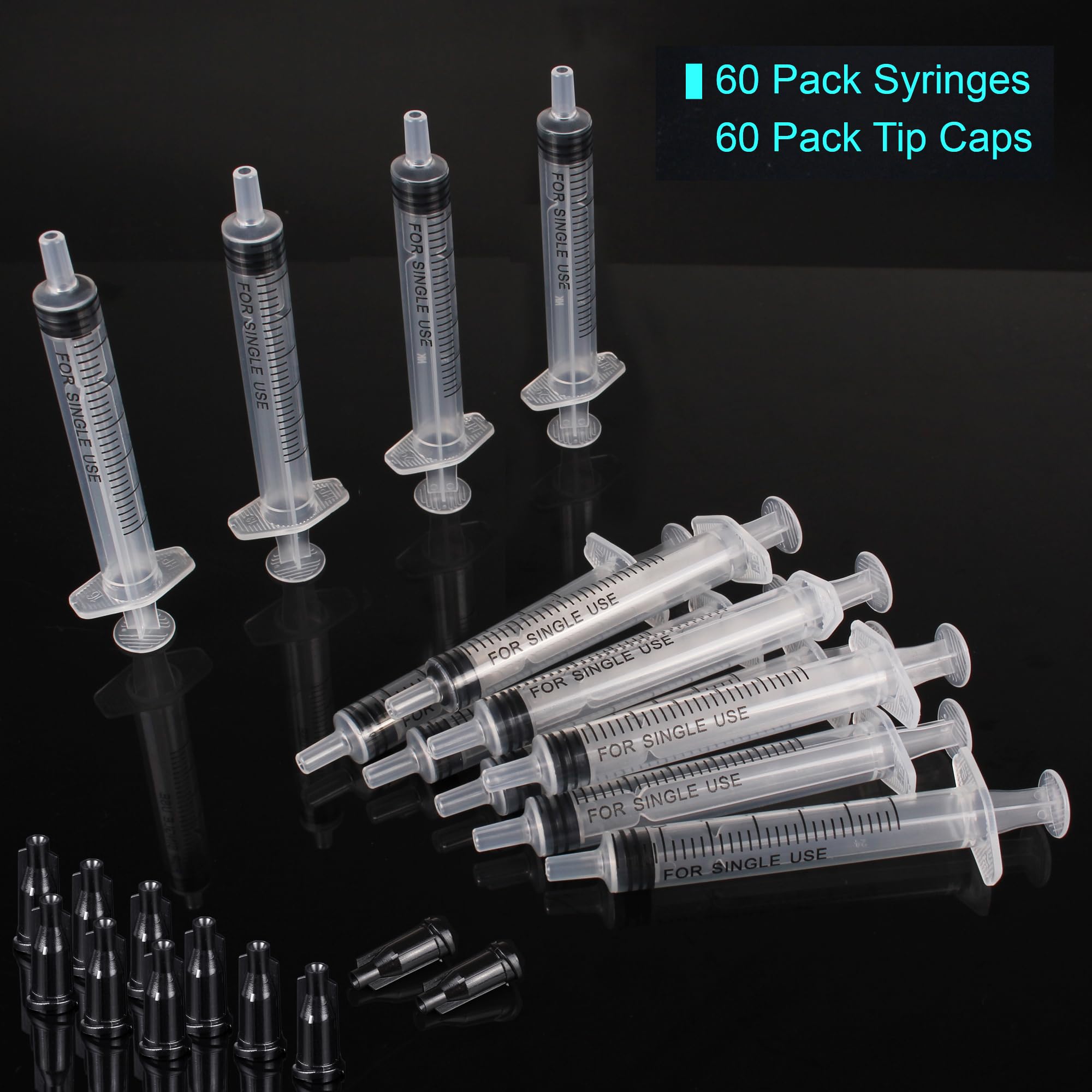 3ml Syringe Without Needle - 3 ml Small Plastic Syringes Sterile Individually Packed with Cap for Lab Medicine Student Measuring Liquid and Pet Dog Cat Baby Feeding Oral Colostrum ( 60 Pack 3cc /ml )