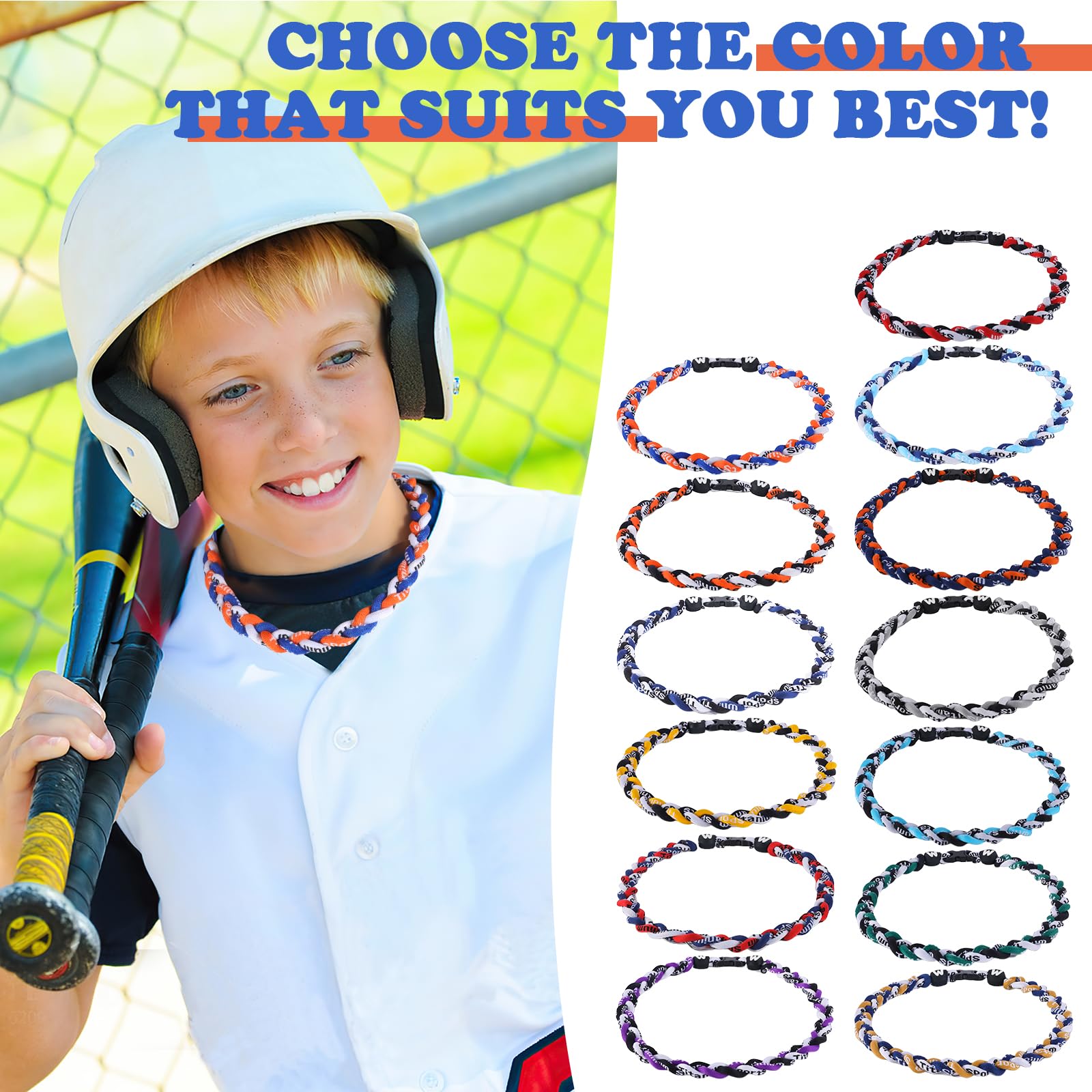 Willtok Premium 18inch Baseball Necklace, Sports Fan Necklaces, Baseball Rope Tornado Necklace