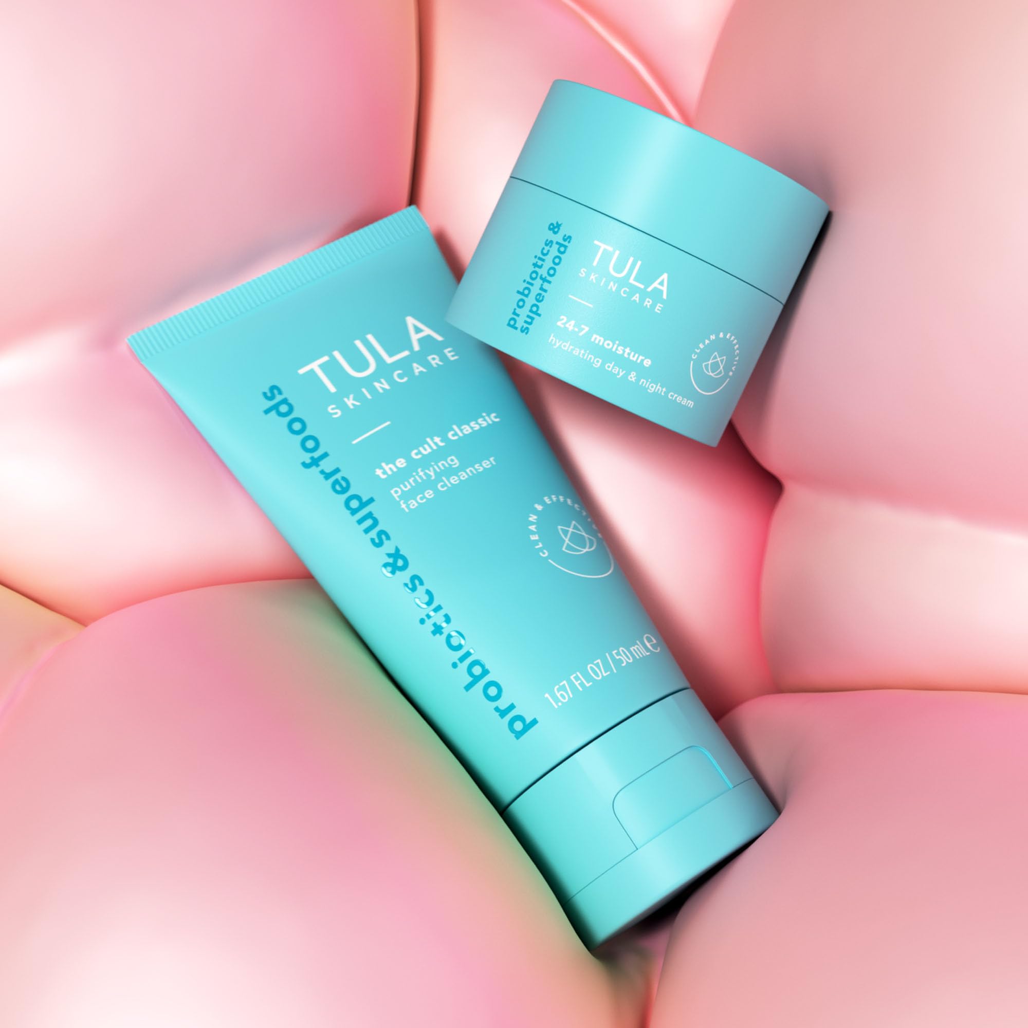 TULA Skincare Glazed in Glow Cleansing & Hydrating Duo - Includes Travel Sized 24-7 Moisture Hydrating Day & Night Cream and Cult Classic Purifying Face Cleanser, 2-piece set