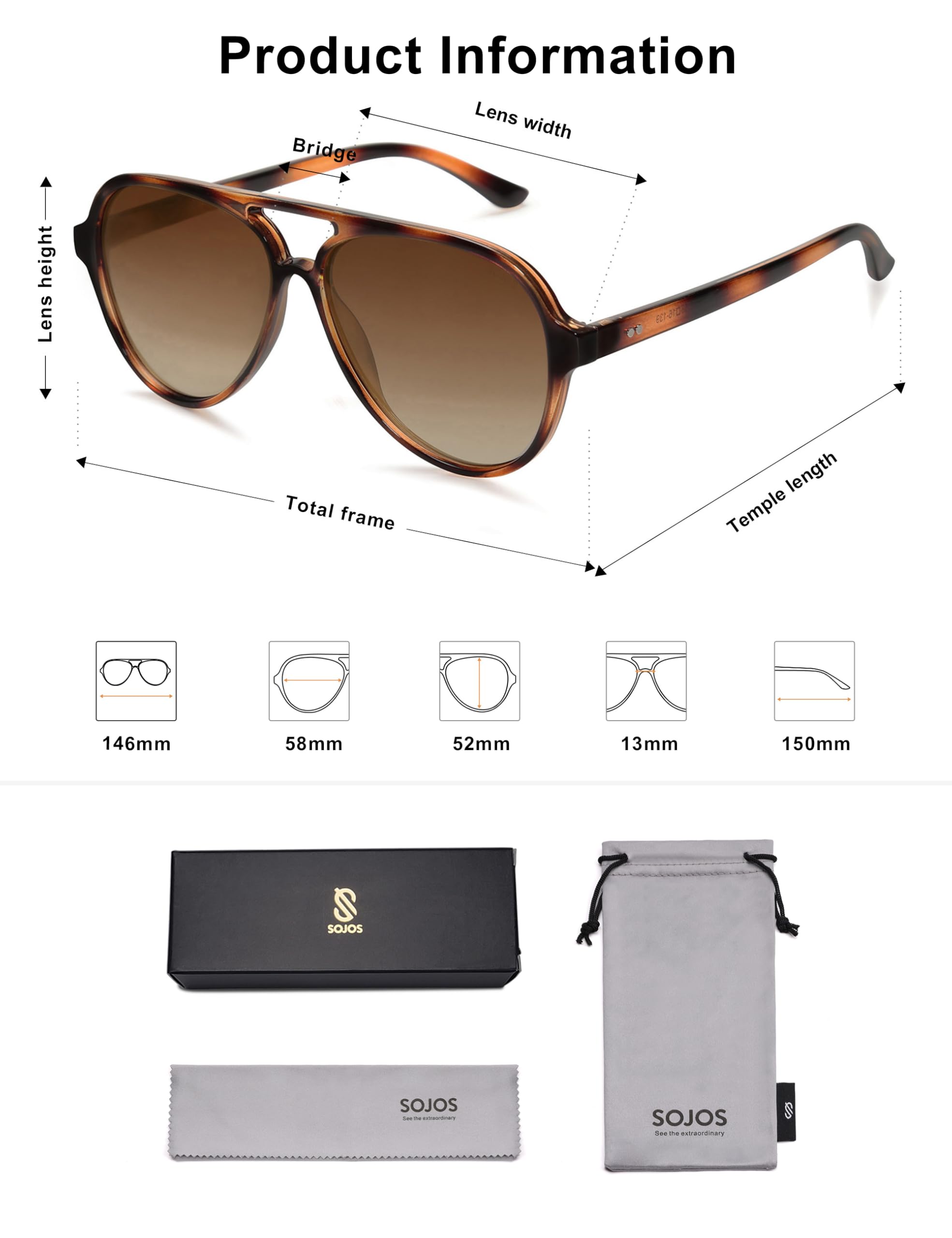 SOJOS Classic Polarized Aviator Sunglasses for Women Men, Retro Trendy Aviators Shades SJ2201, Amber Brown Tortoise/Brown