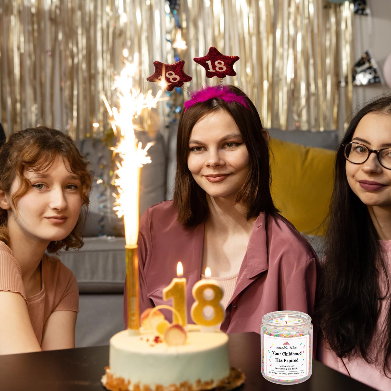 Homsolver 18th Birthday Gifts for Girls Boys, Birthday Candles Gifts for 18 Year Old Girls Boys, Your Childhood Has Expired Handmade Candles (Vanilla Birthday Cake Scent with Sprinkles)