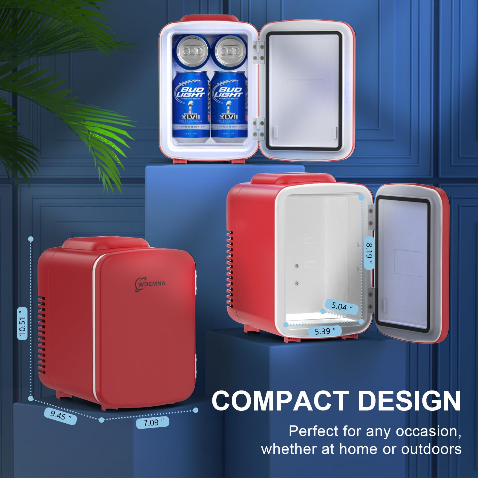 Mini Fridge Red, 4 Liter/6 Cans Skincare Fridge for Bedroom, 110V AC/12V DC Portable Thermoelectric Cooler and Warmer Small Refrigerators for Beauty & Makeup, Dorm Office and Car, DIY Shelves