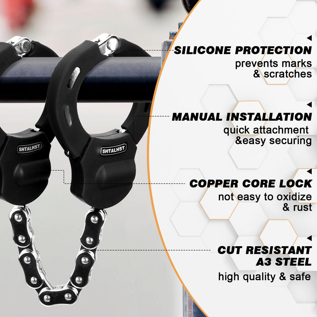 SHTALHST Electric Scooter Lock, Heavy Duty Anti-Theft Chain Lock with Key for E-Bike, Motorcycle, Segway Ninebot (Black)