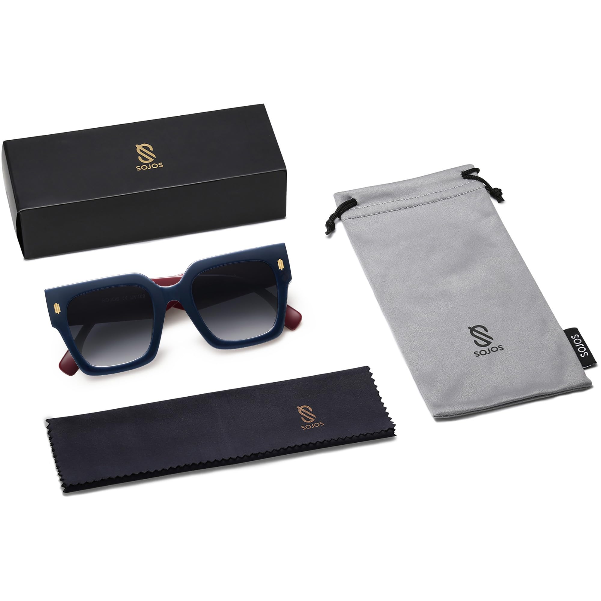 SOJOS Vintage Oversized Square Sunglasses for Women,Retro Womens Luxury Big Large Sun Glasses UV400 SJ2194 Milky Navy