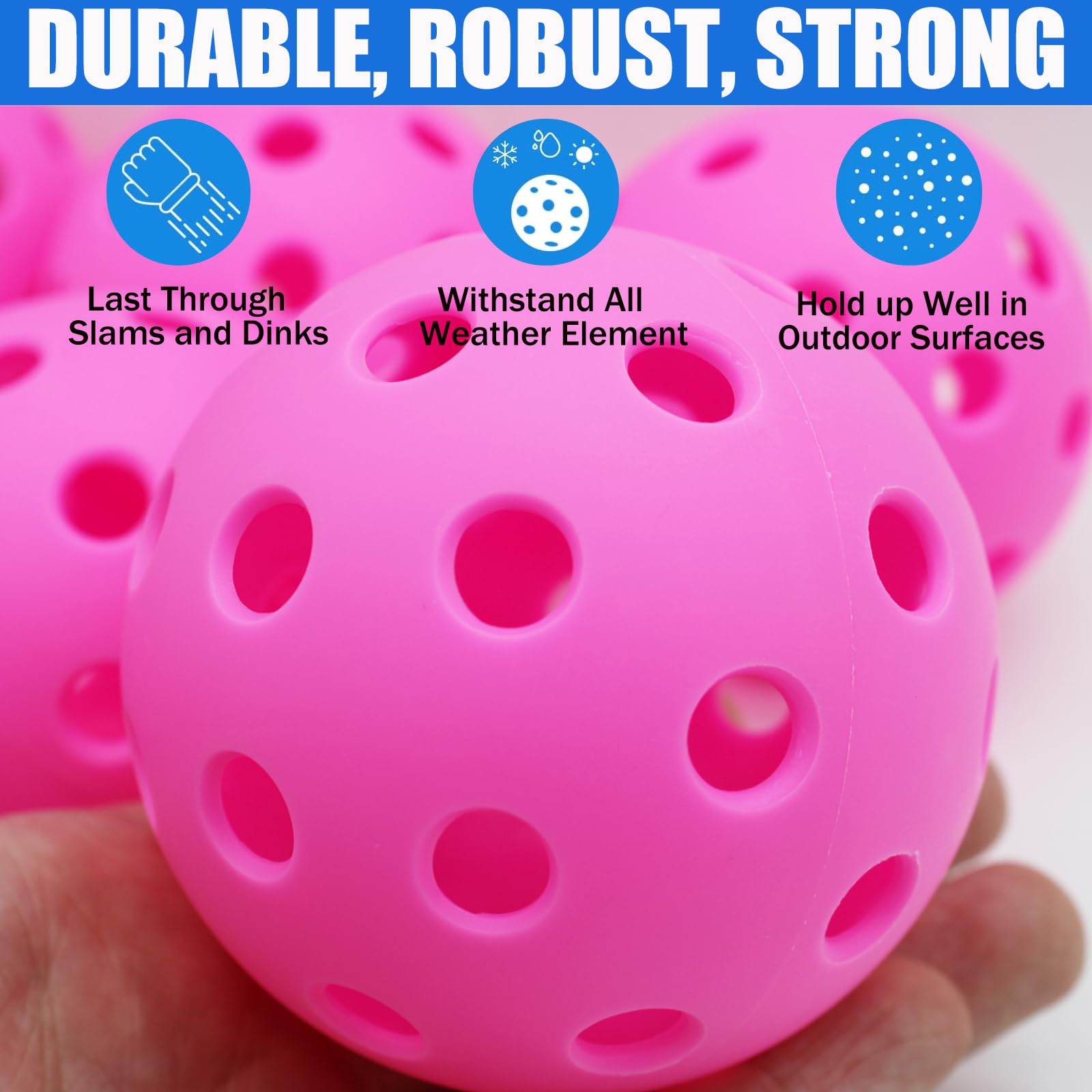 Magicorange Pickleball Balls, 6 Pack 40 Holes Outdoor Pickleballs, High Elasticity & Durable Pickle Balls for All Style Pickleball Paddles (Pink)