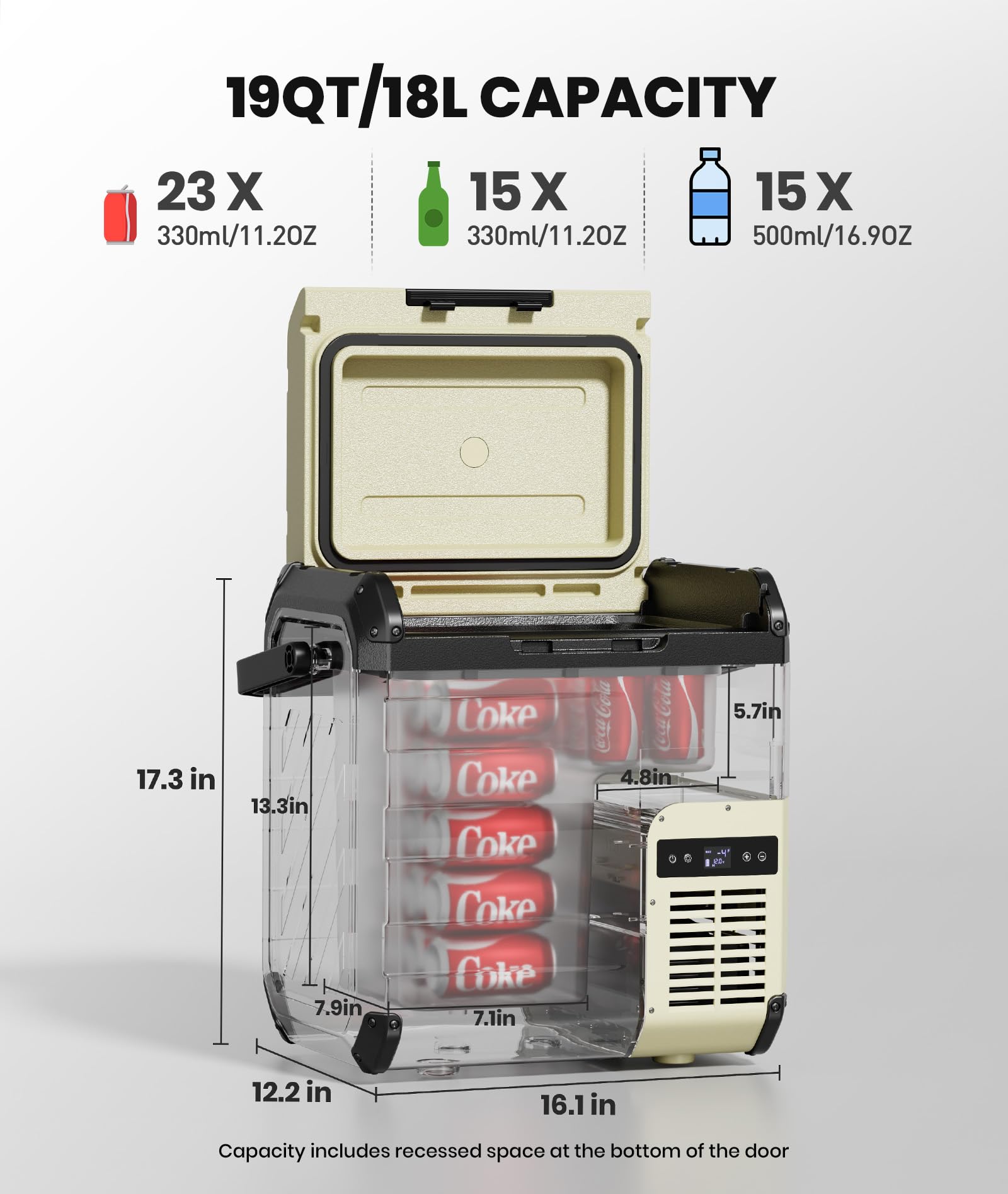 EENOUR D18 12 Volt Car Refrigerator, Portable Freezer 19Qt/18L Battery & Solar Powered Cooler 25W, -4~50℉, 12/24V DC, 110~240V AC, Idea for 2 People, Road Trips, Truck, Camping (Battery Not Included)