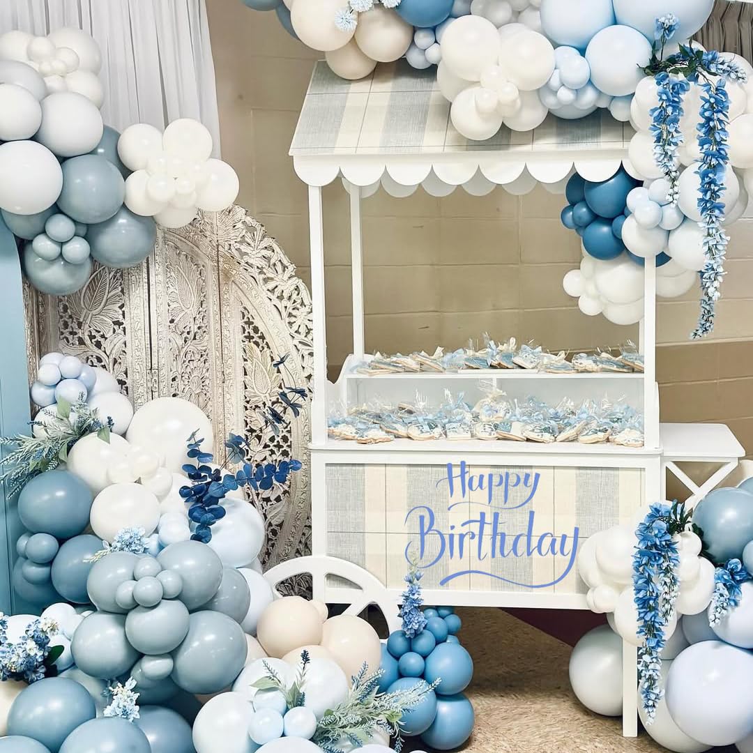 Dusty Blue White Balloons Set, 50pcs 12 Inch Dusty Blue Balloons Blue Sand White Balloon for Party Decorations Adult Party Wedding Party Decoration
