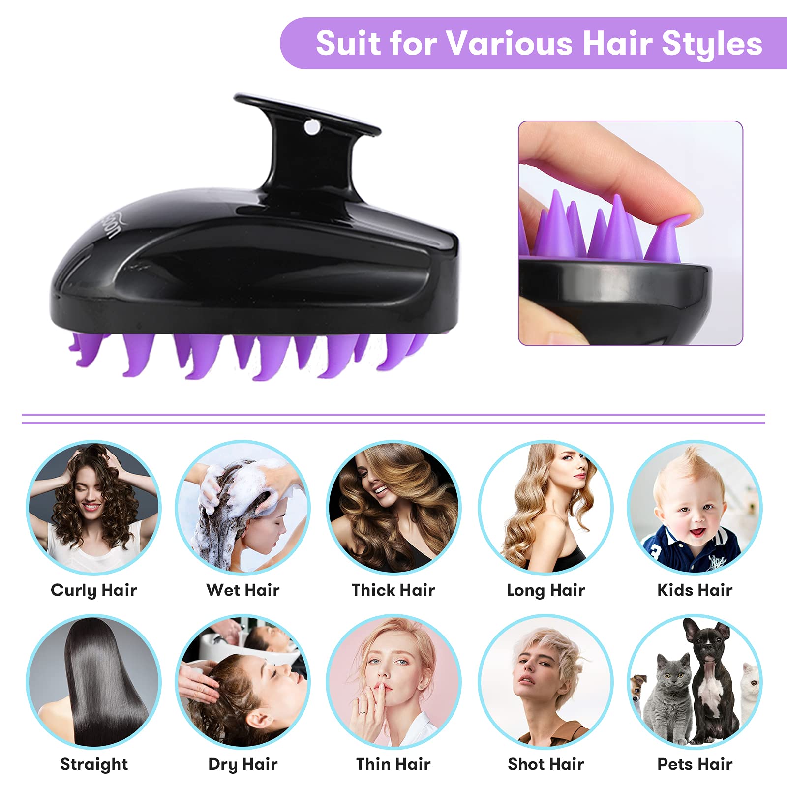 Scalp Massager, Shampoo Brush Hair Scrub Brush for Wet and Dry Hair, Soft Silicone Bristles Head Massager Clean Hair, Reduce Dandruff, Massage Scalp, Promote Hair Growth