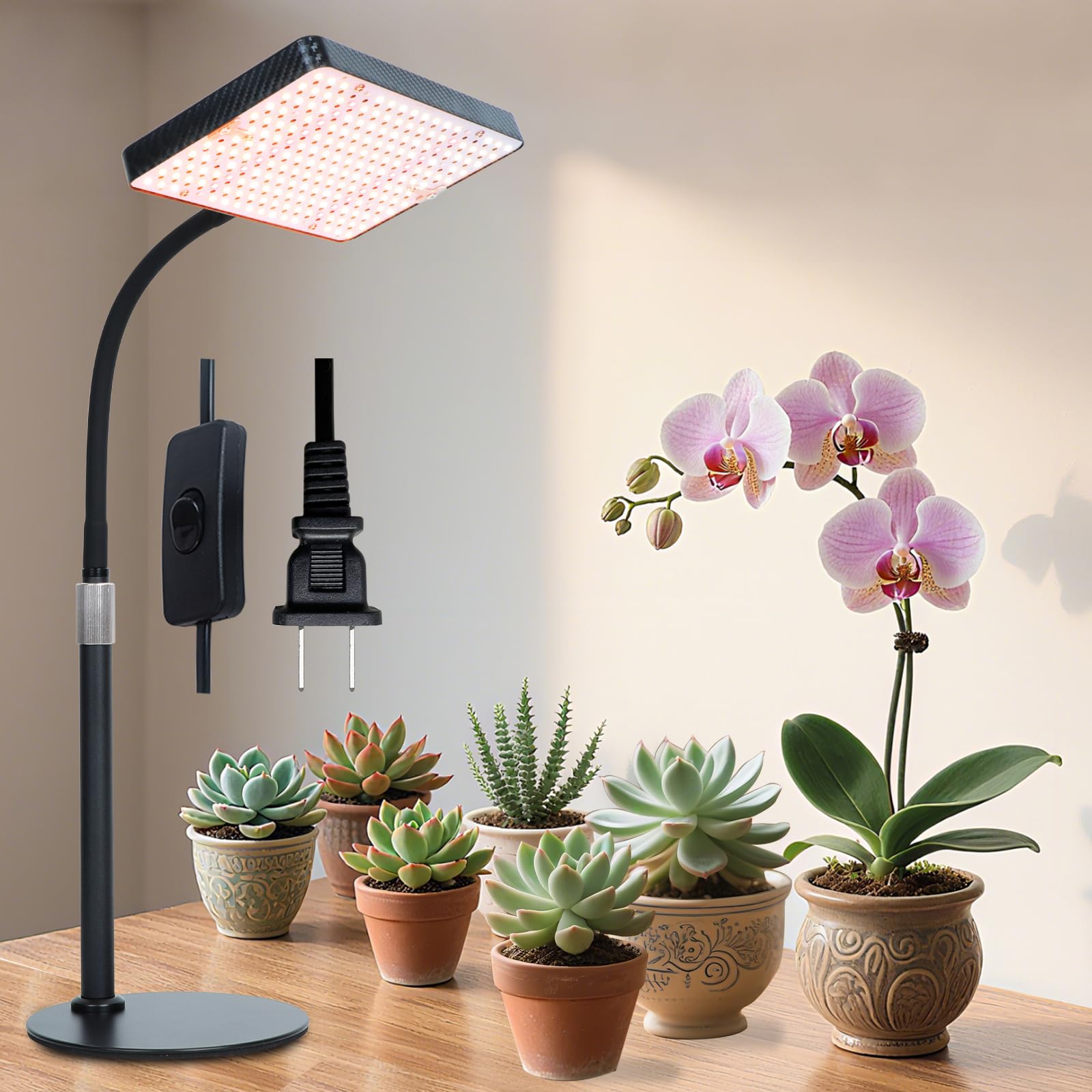 FRGROW Grow Lights for Indoor Plants Full Spectrum, 200W LED Grow Lights Table Top Plant Lights for Indoor Growing, 208 LEDs Desk Grow Lights for Seed Starting Seedlings, Daisy Chain, Dimmable Height
